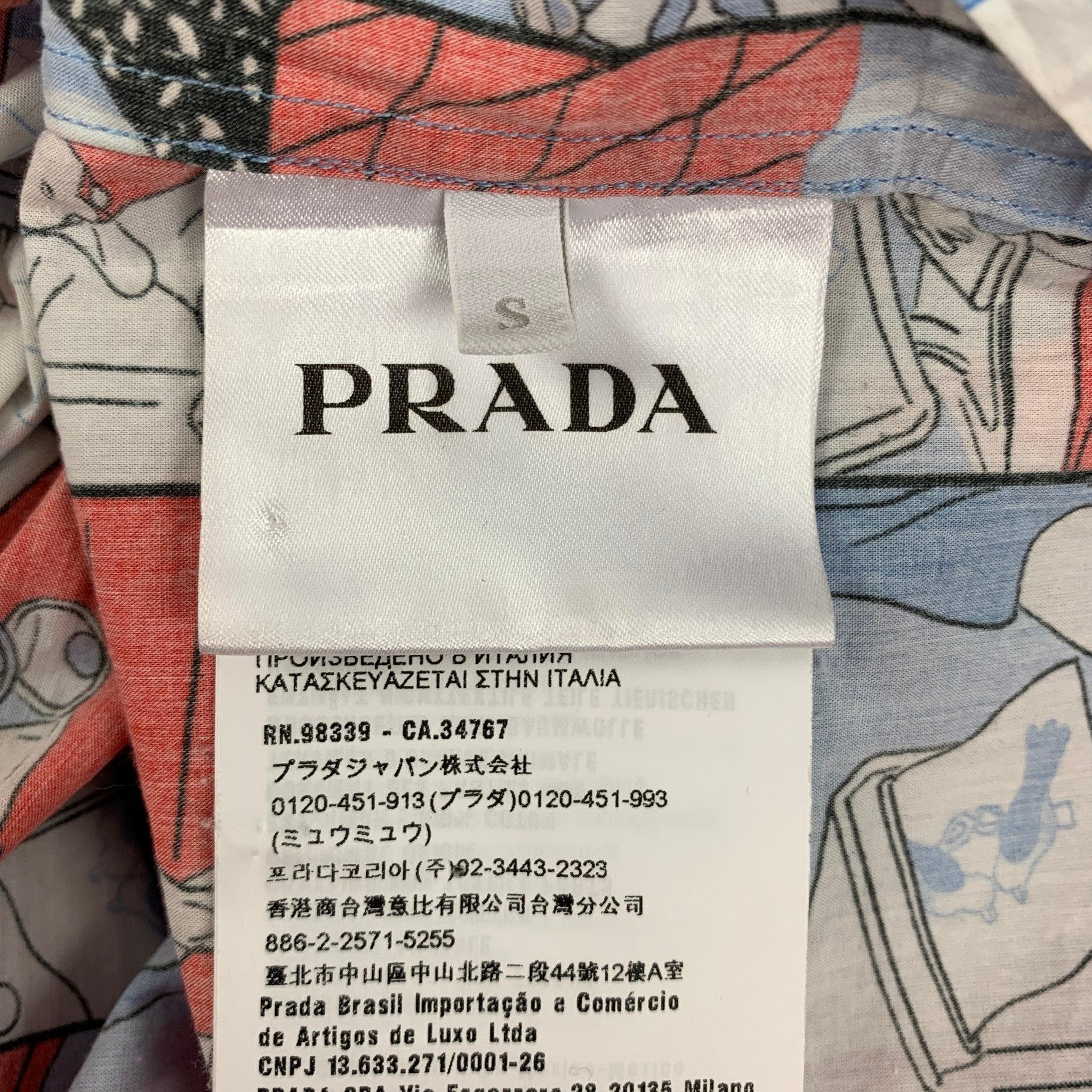 PRADA SS 18 Comic Collection Size S Red Blue Graphic Cotton Short Sleeve Shirt For Sale 1