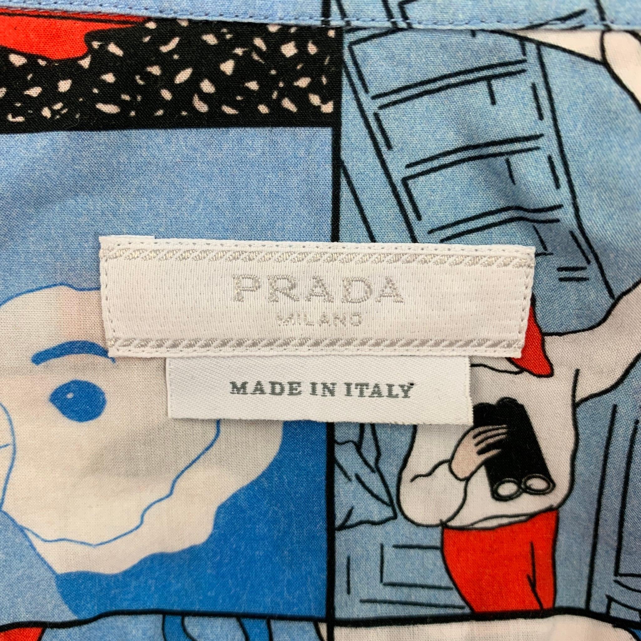PRADA SS 18 Comic Collection Size S Red Blue Graphic Cotton Short Sleeve Shirt For Sale 2