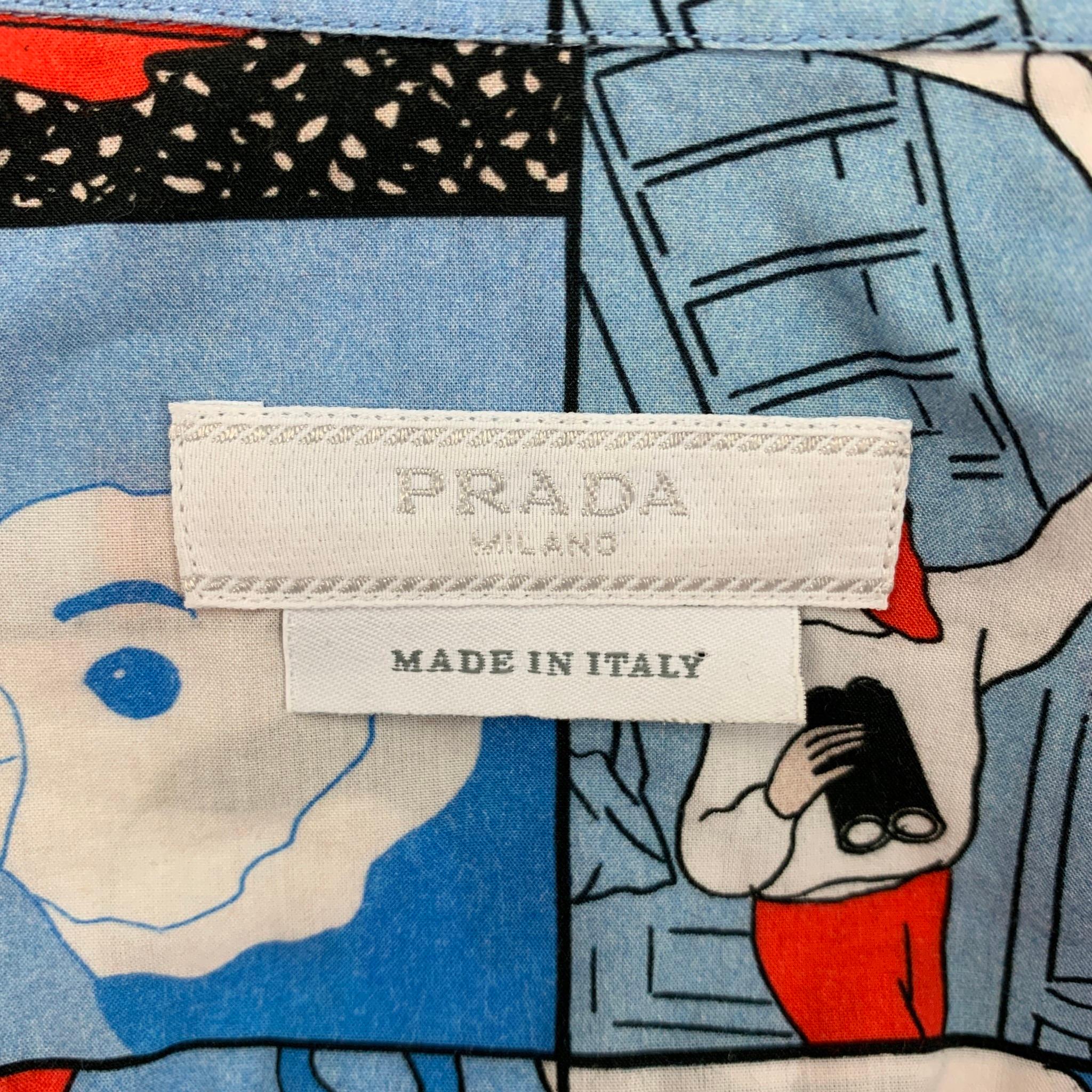 PRADA SS 18 Comic Collection Size S Red Blue Graphic Cotton Short Sleeve Shirt In Good Condition In San Francisco, CA