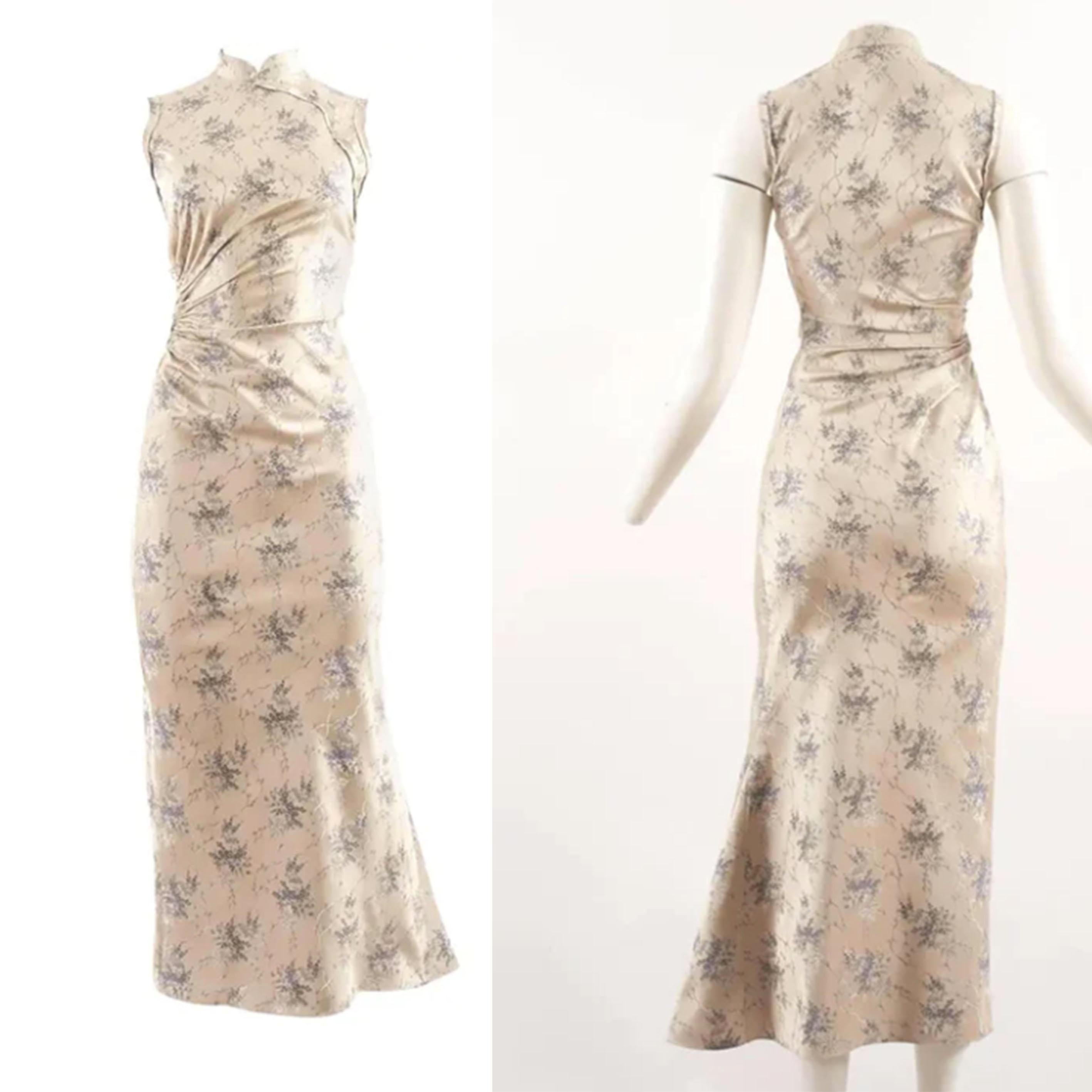 PRADA SS 1997 Silk Cheongsam brocade evening dress In Good Condition For Sale In Paris, FR