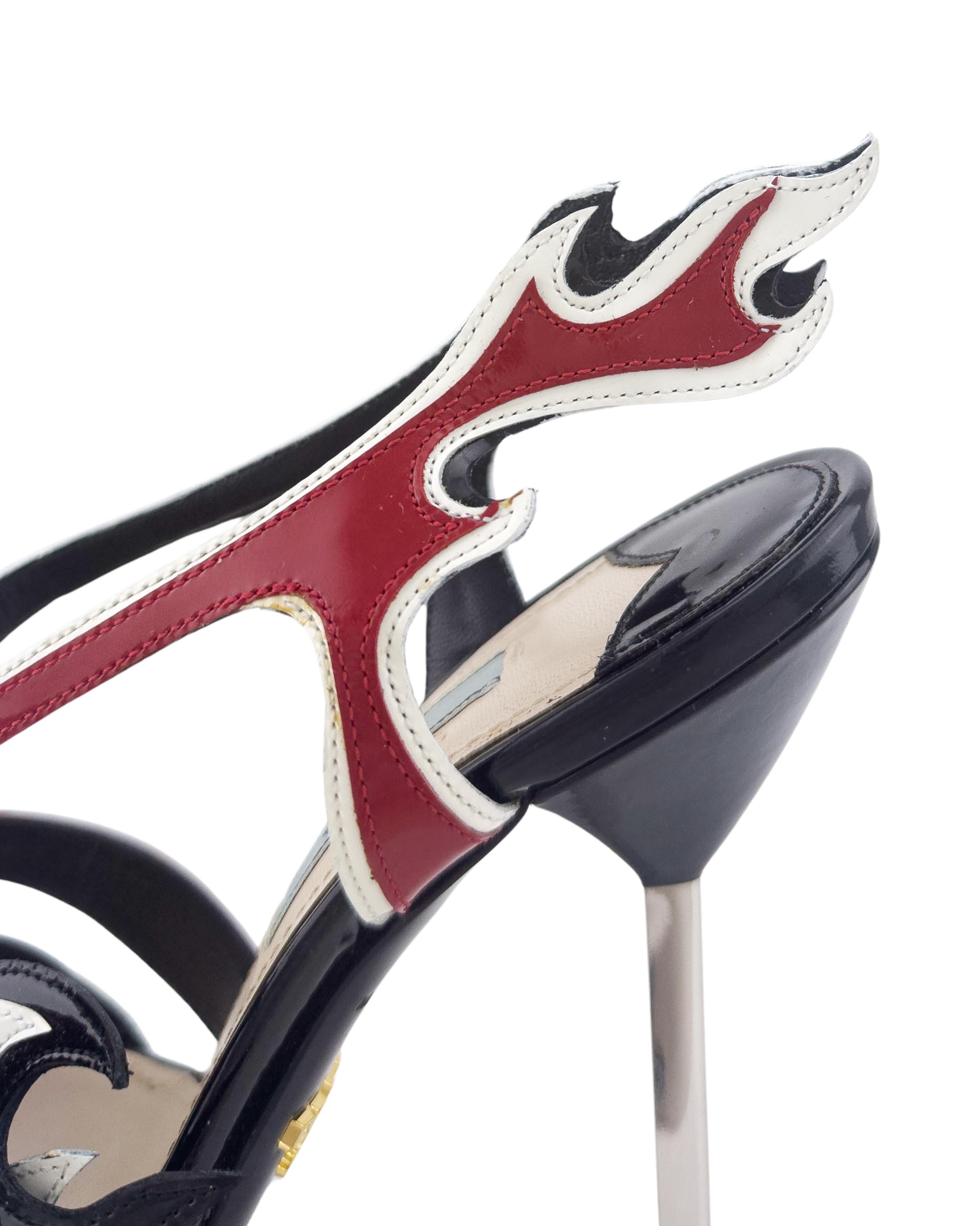 Prada SS 2012 Car Collection Leather Heeled Shoes with Flame Cutout Detail For Sale 3