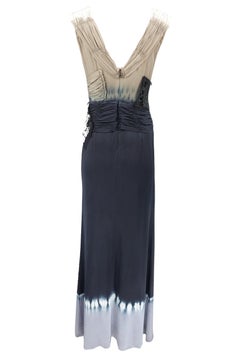 Prada SS04 Asymmetric Silk Navy Evening Gown with Sequin Wrap Panel
