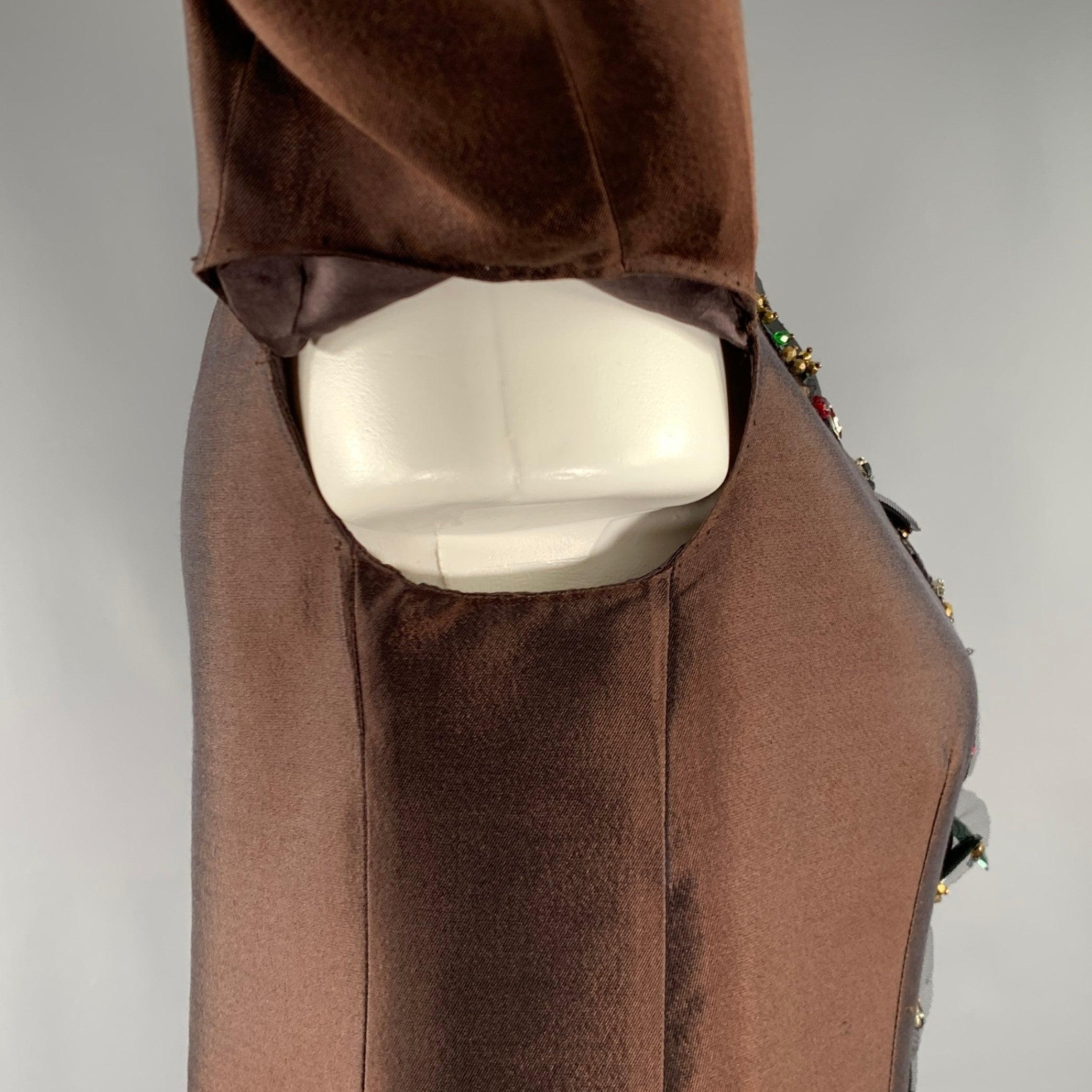 Donna PRADA SS05 Taglia 2 Marrone Nero Lana Seta Abbellimento Giacca Blazer in vendita