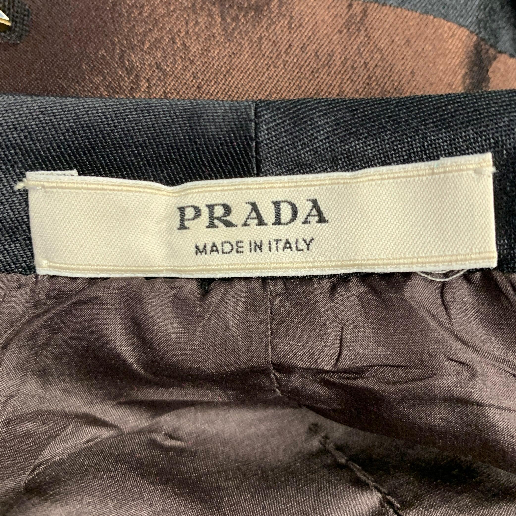 PRADA SS05 Taglia 2 Marrone Nero Lana Seta Abbellimento Giacca Blazer in vendita 3
