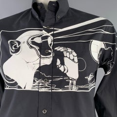 PRADA SS18 Size L James Jean Laser Monkey Black White Graphic Cotton Long Sleeve Shirt