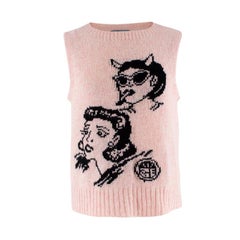 Prada SS18 Wool Pastel Pink & Black Graphic Intarsia Knitted Vest