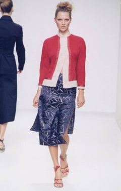 Prada SS1997 Bamboo Print Blue Silk Mandarin Collar Mini Dress (S)