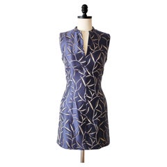 Prada SS1997 Bamboo Print Blue Silk Mandarin Collar Mini Dress (S)