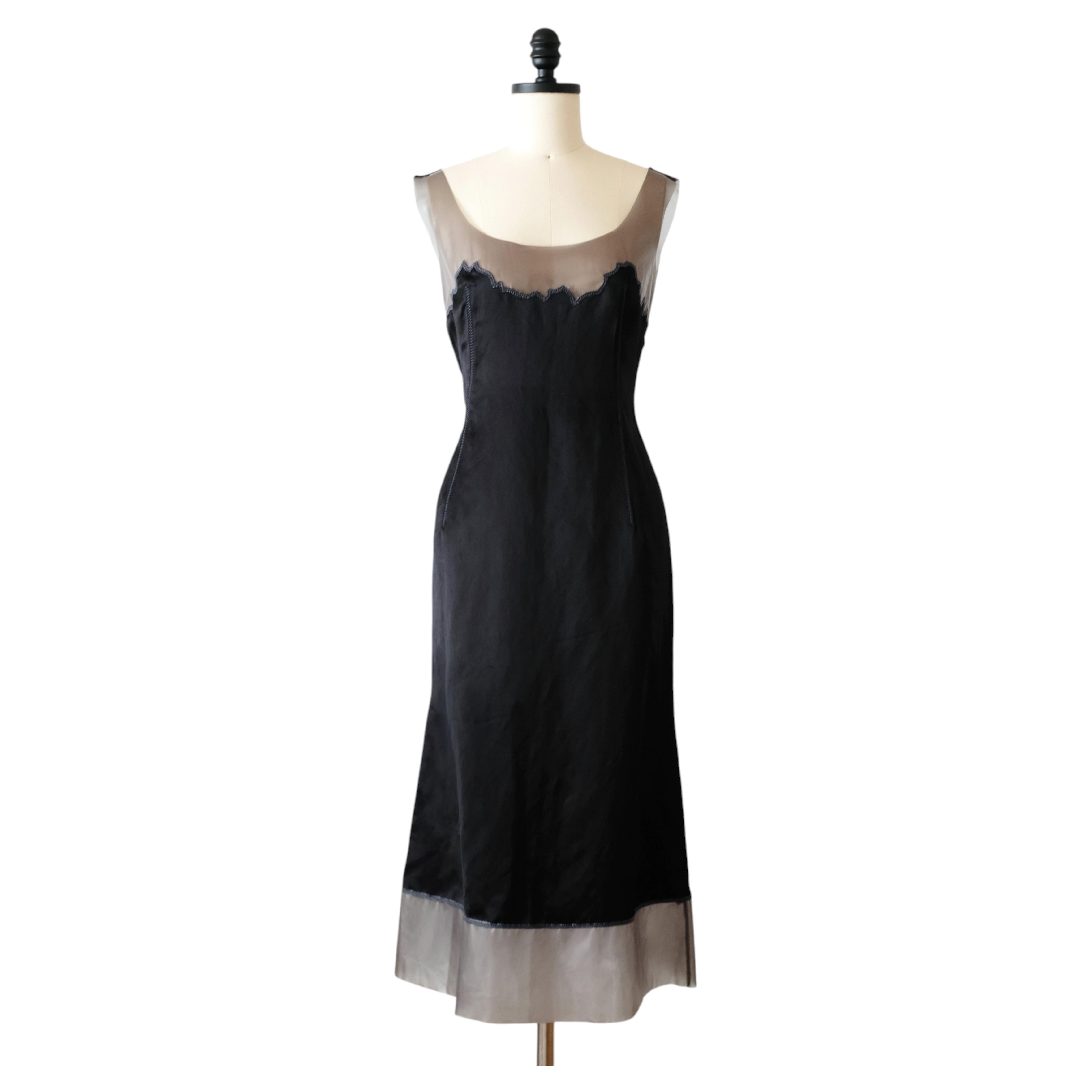 Prada SS1998 Navy Silk with Latex Trim Midi Dress (M) For Sale