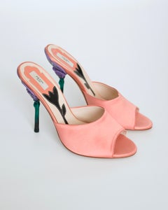 Prada SS2008 Flower Stem Peep Toe Mules in Pink Satin (36.5)