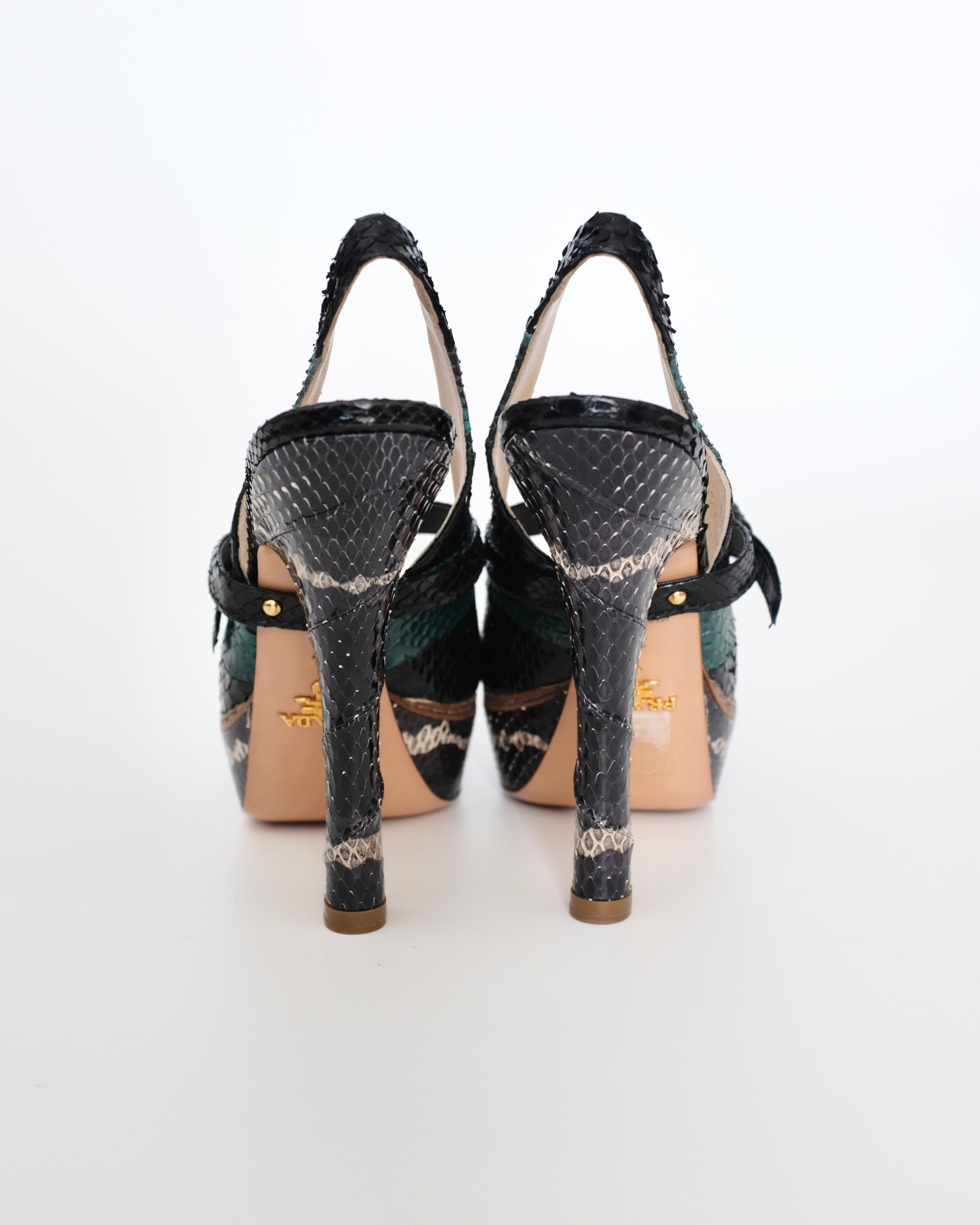 Prada SS2009 Python Mary Jane Bow Slingback Platform Heels (37