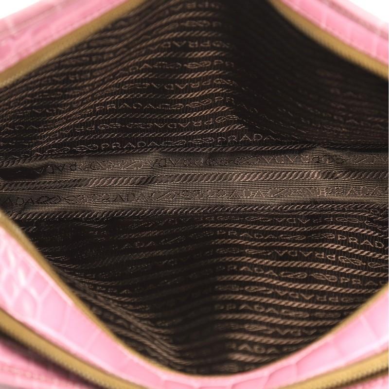 Pink Prada St. Cocco Lucido Bauletto Handle Bag Crocodile Embossed Leather