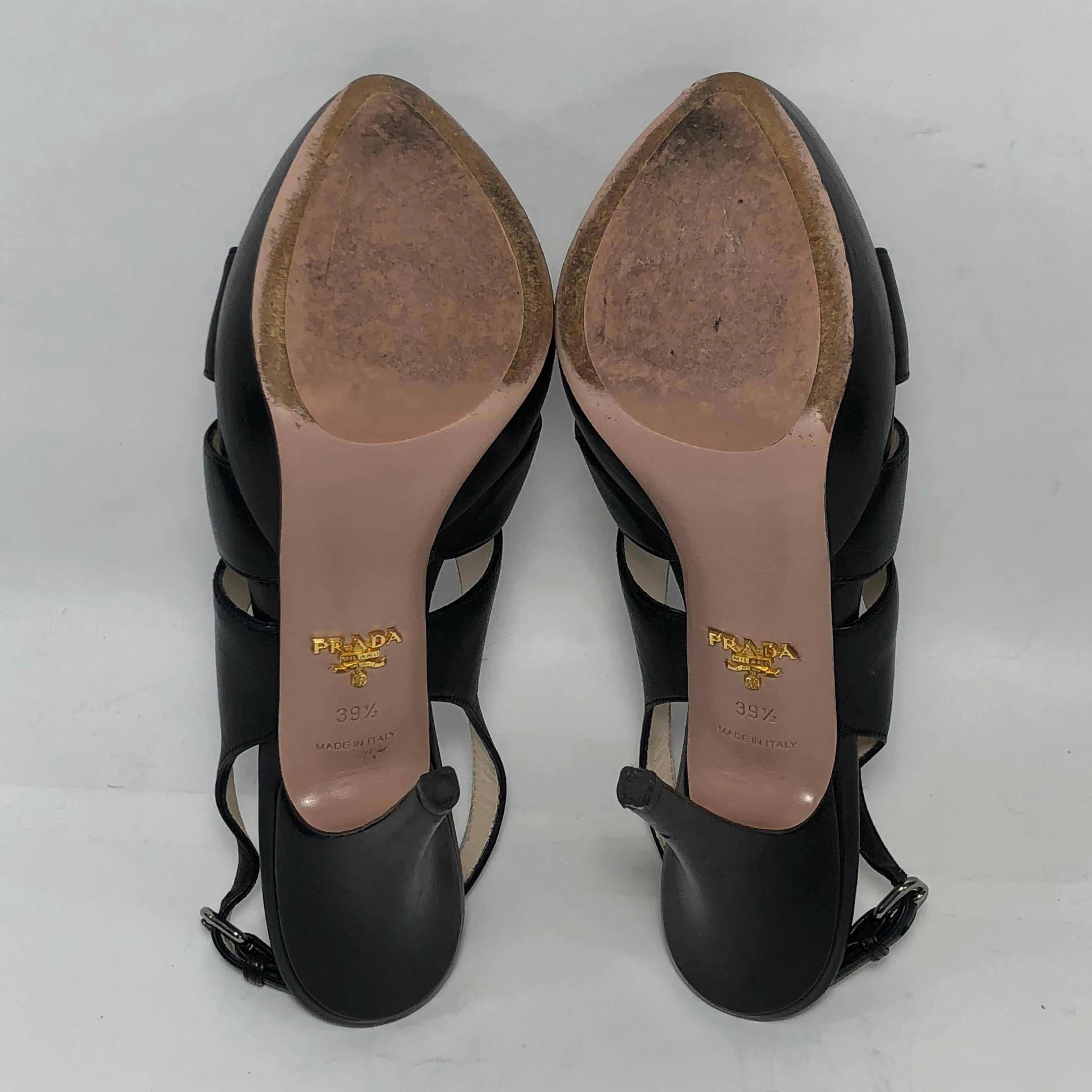 Prada Stiletto Platform Sling Back Peep Toe in Black Leather For Sale 1