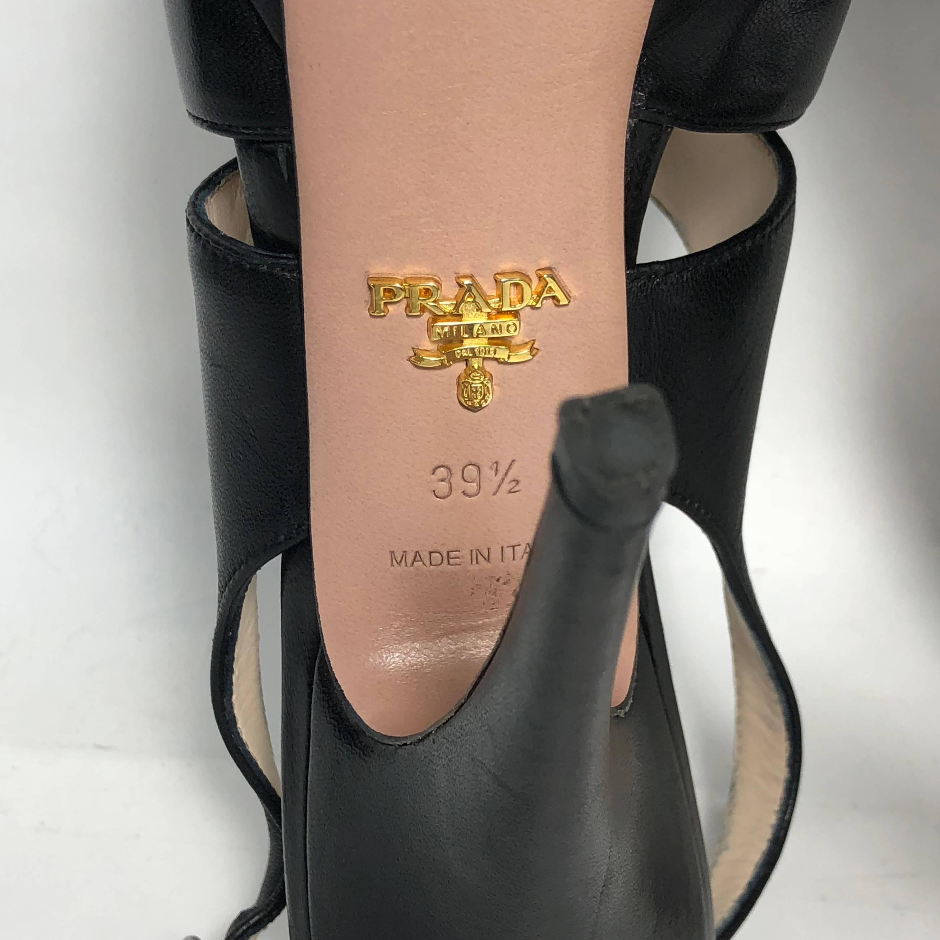 Prada Stiletto Platform Sling Back Peep Toe in Black Leather For Sale 2