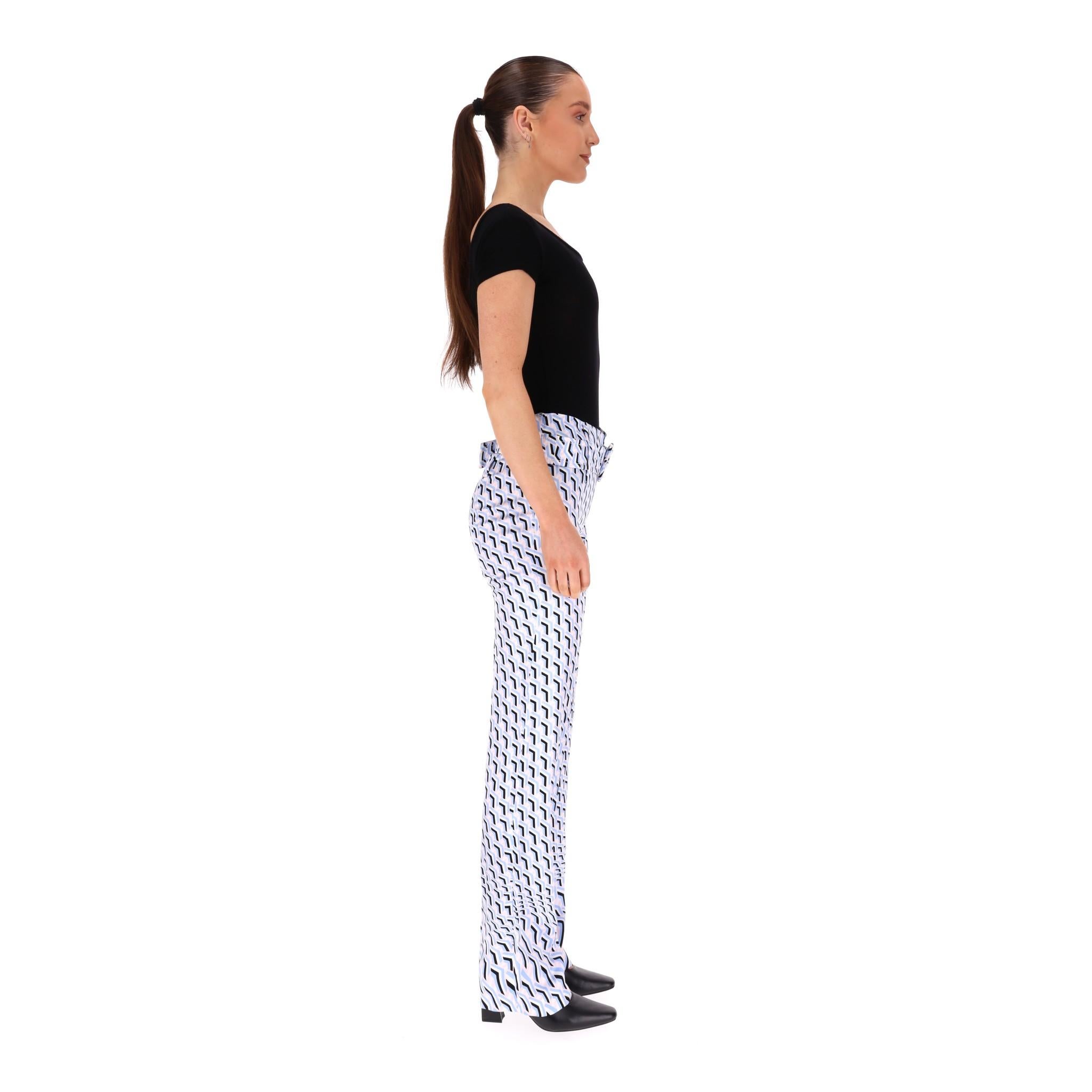 Blue Prada Straight-Leg Geometric Print Trousers For Sale