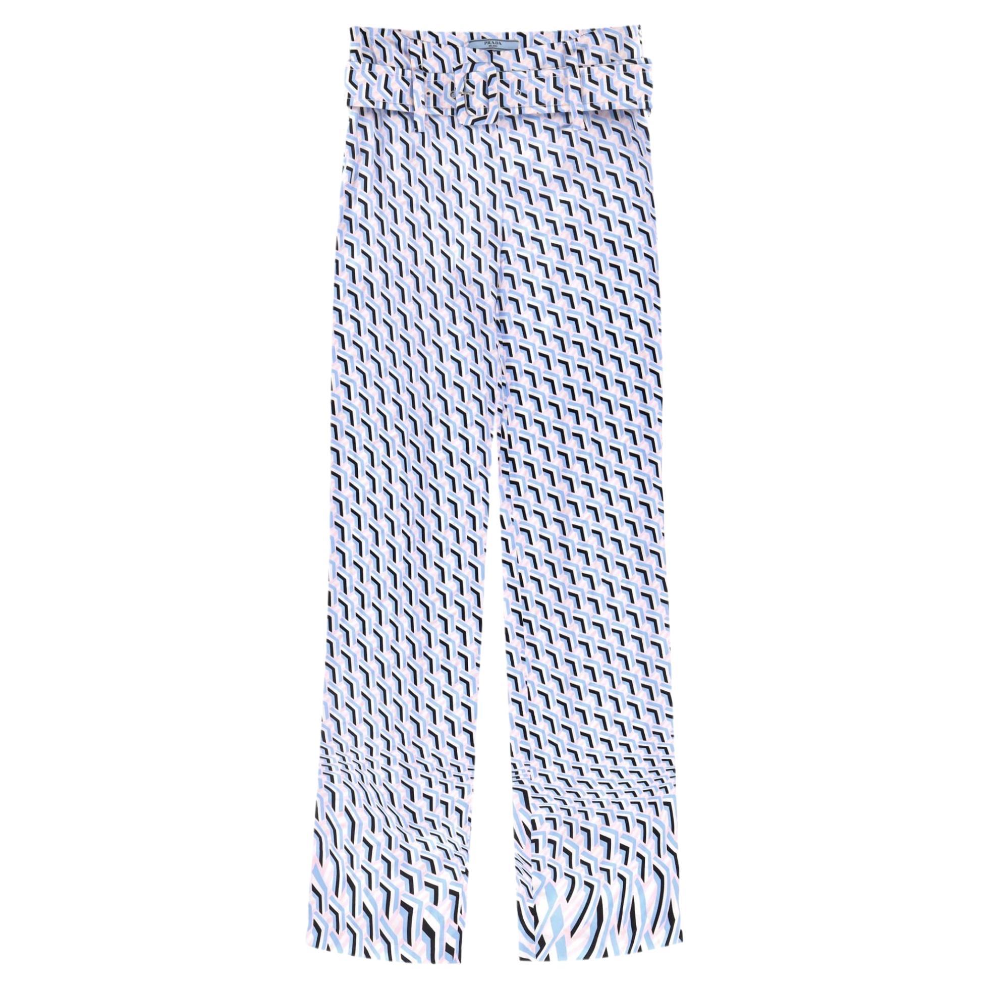 Prada Straight-Leg Geometric Print Trousers For Sale
