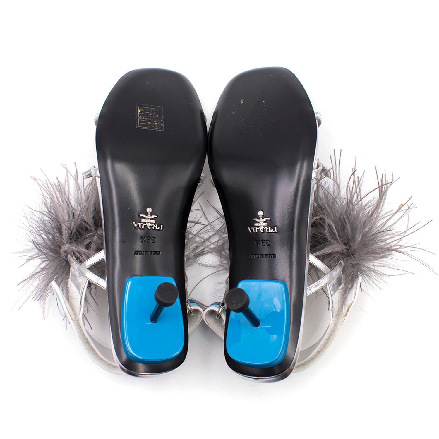 Prada Strap Feather Slingback Sandals 39.5 2