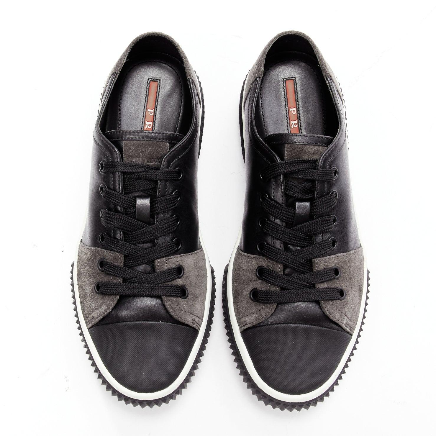 Black PRADA Stratus black grey suede leather low top sneakers UK5.5 EU39.5 For Sale
