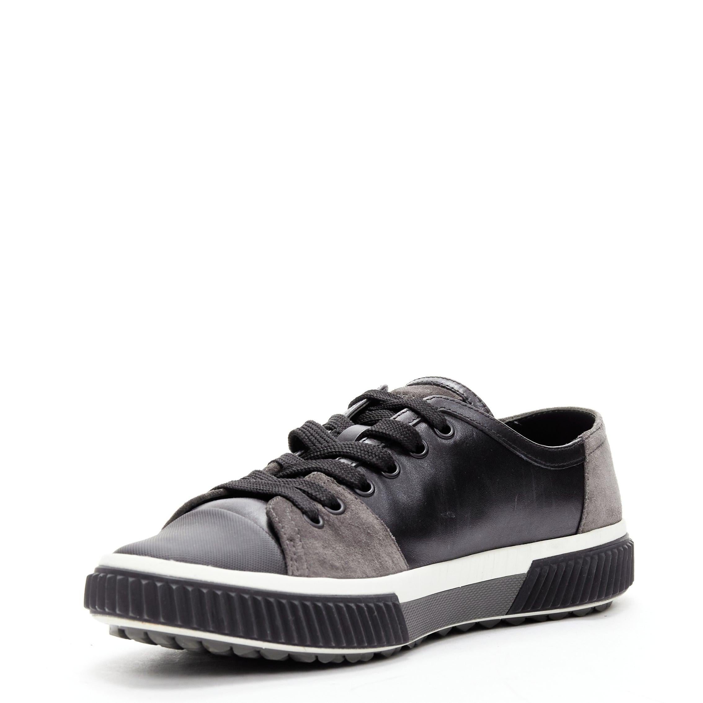 PRADA Stratus black grey suede leather low top sneakers UK5.5 EU39.5 In Good Condition For Sale In Hong Kong, NT