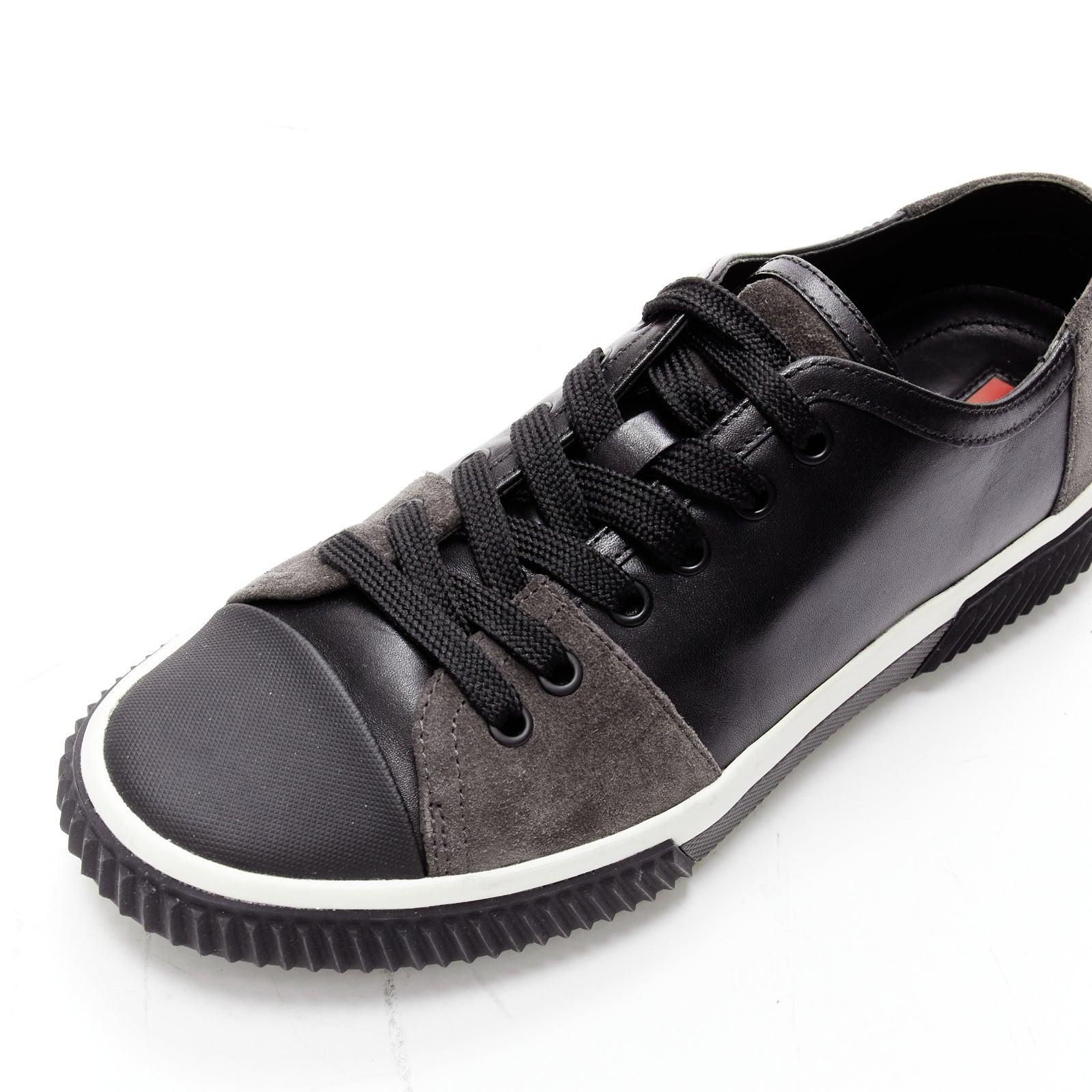 PRADA Stratus black grey suede leather low top sneakers UK5.5 EU39.5 For Sale 2