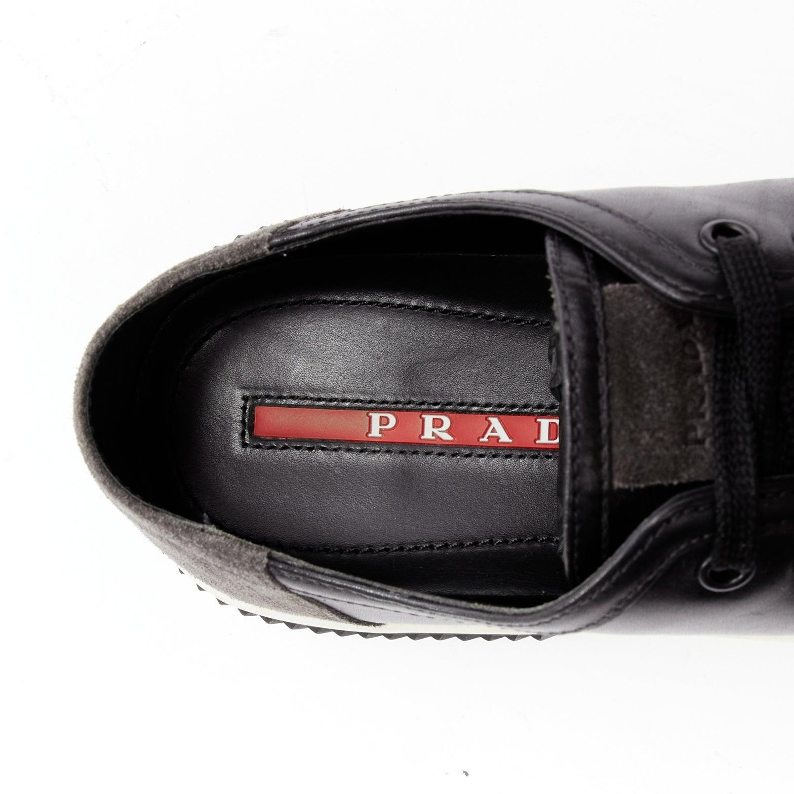 PRADA Stratus black grey suede leather low top sneakers UK5.5 EU39.5 For Sale 4