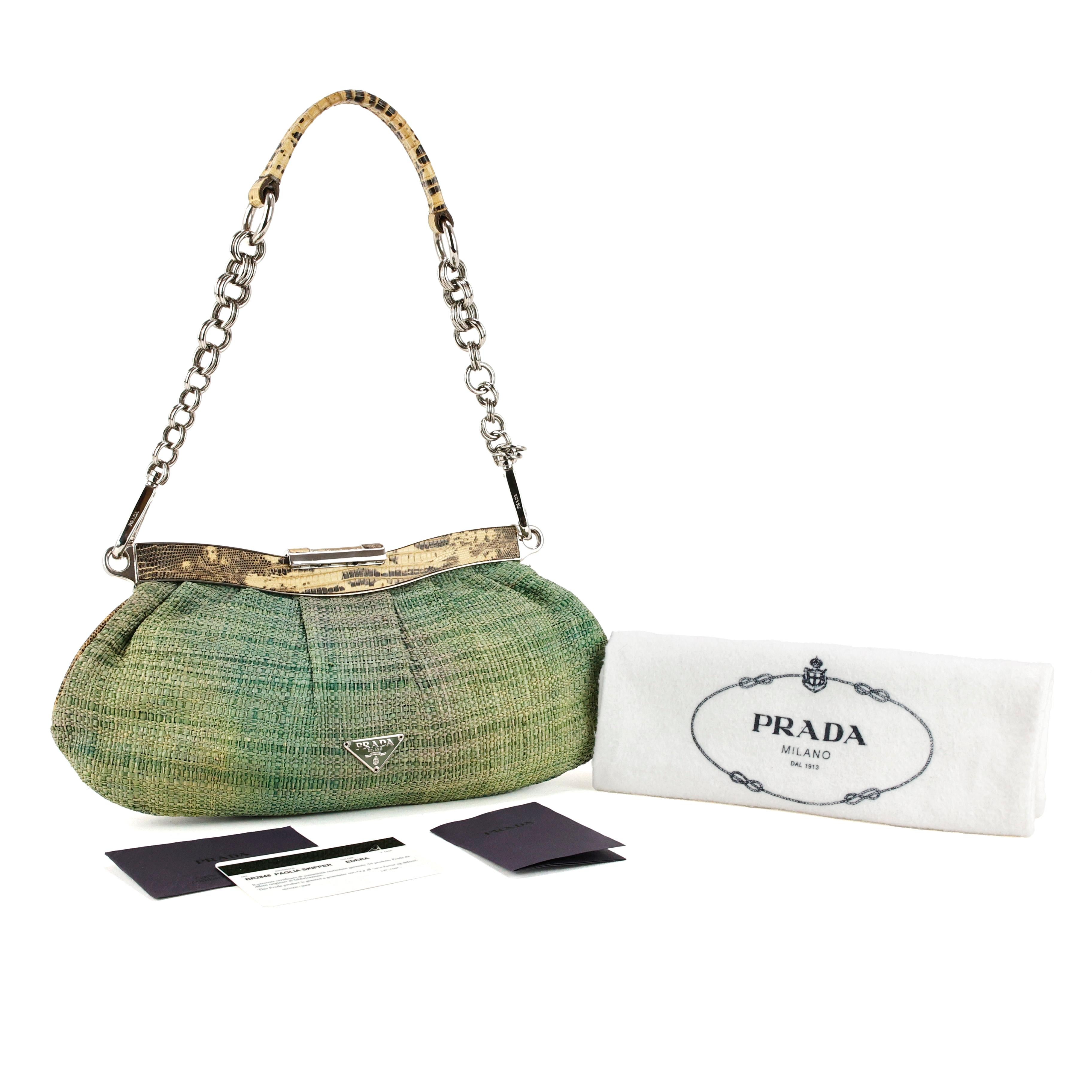 Women's Prada Straw Snake Leather Bag For Sale