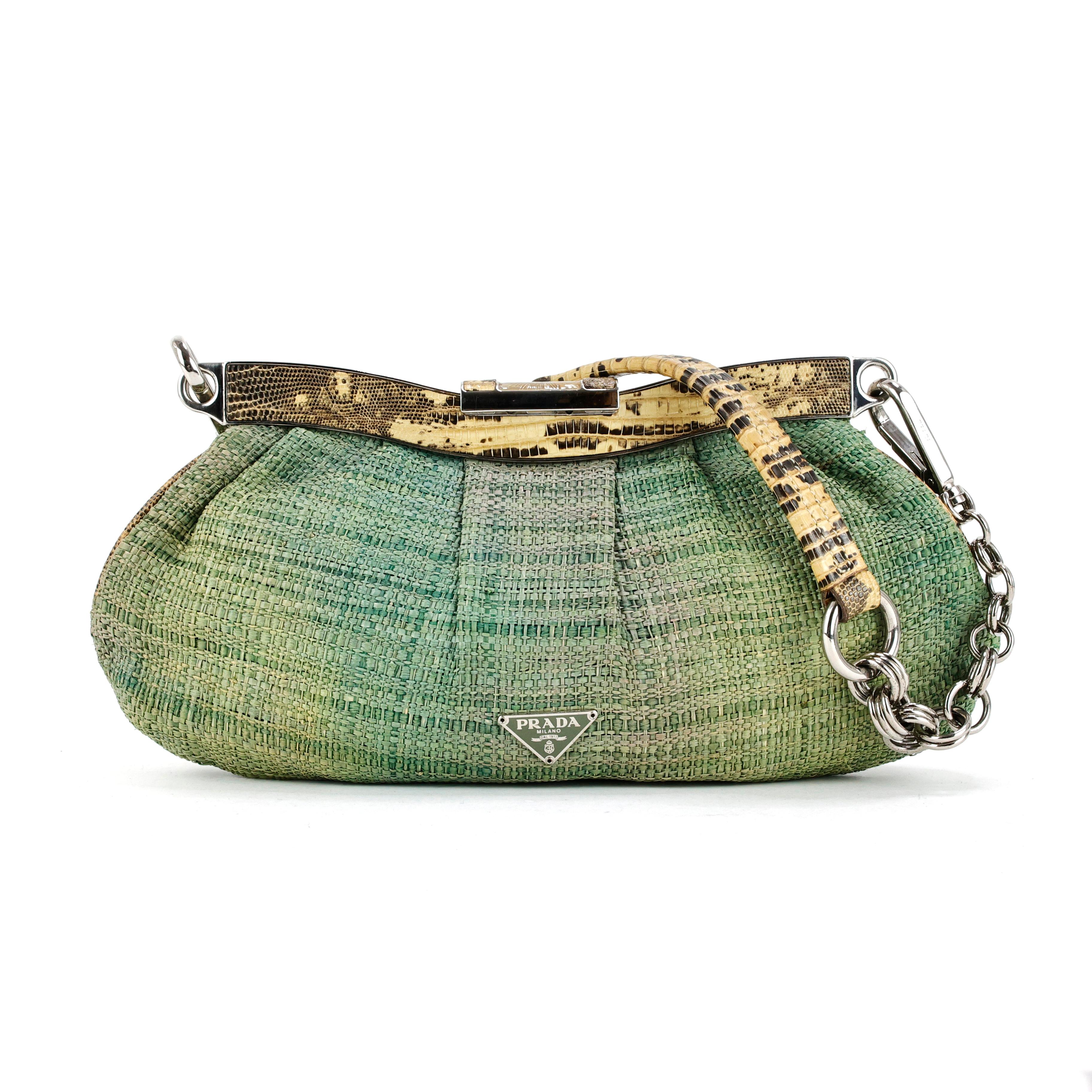 Prada Straw Snake Leather Bag For Sale 1