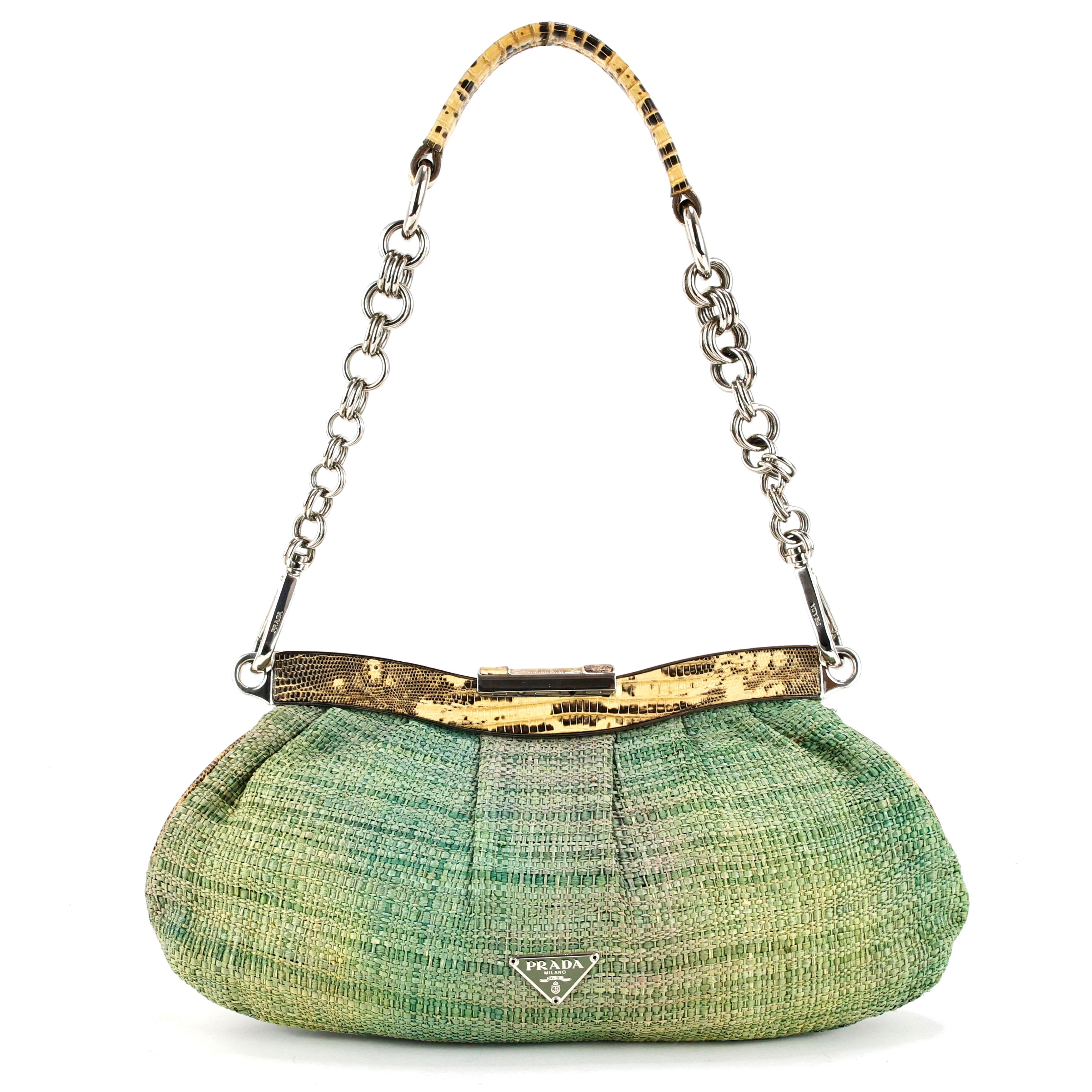 Prada Straw Snake Leather Bag For Sale 4