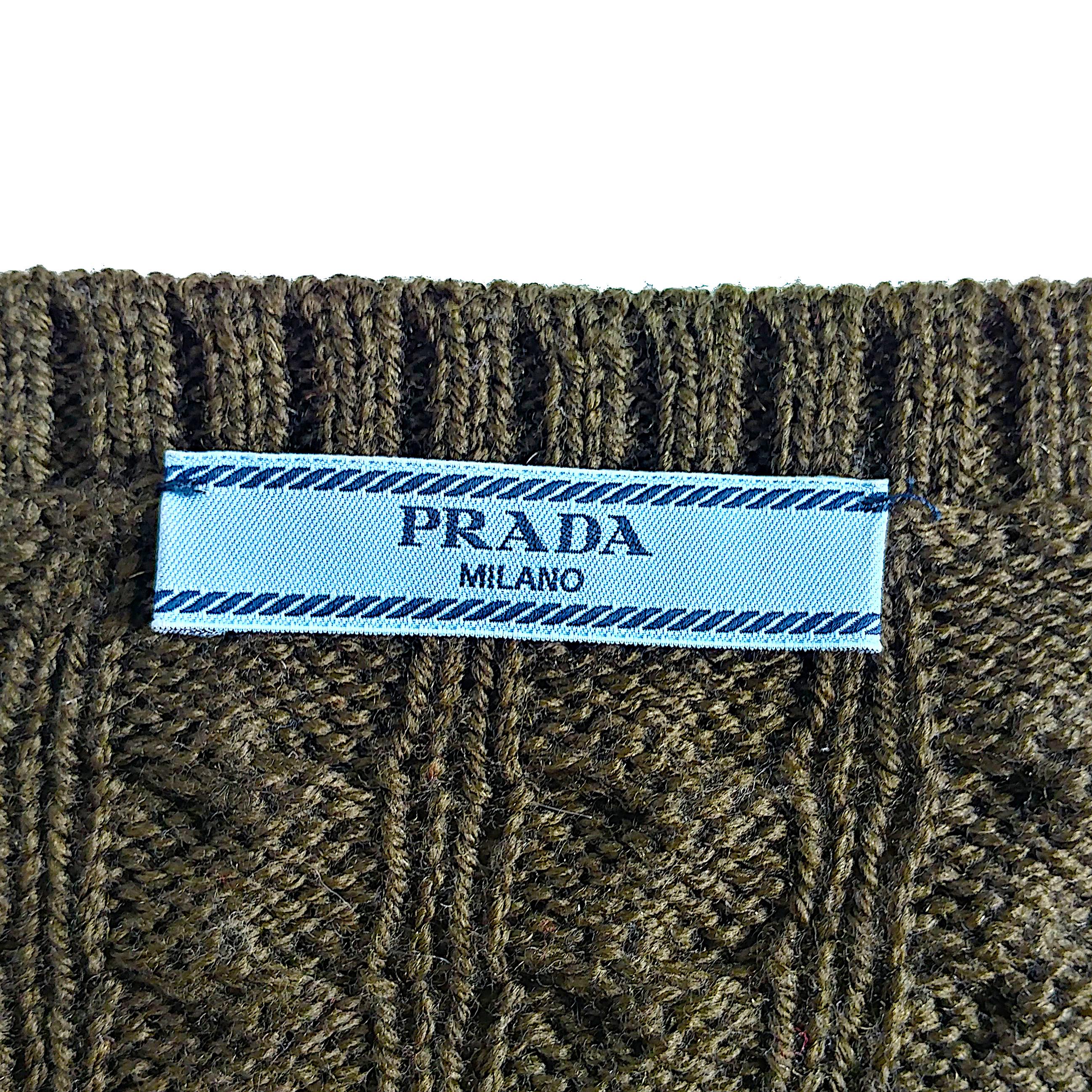 Women's PRADA - Stretch Wool Knitted Olive Green Dress with Long Sleeves  Size 4US 36EU