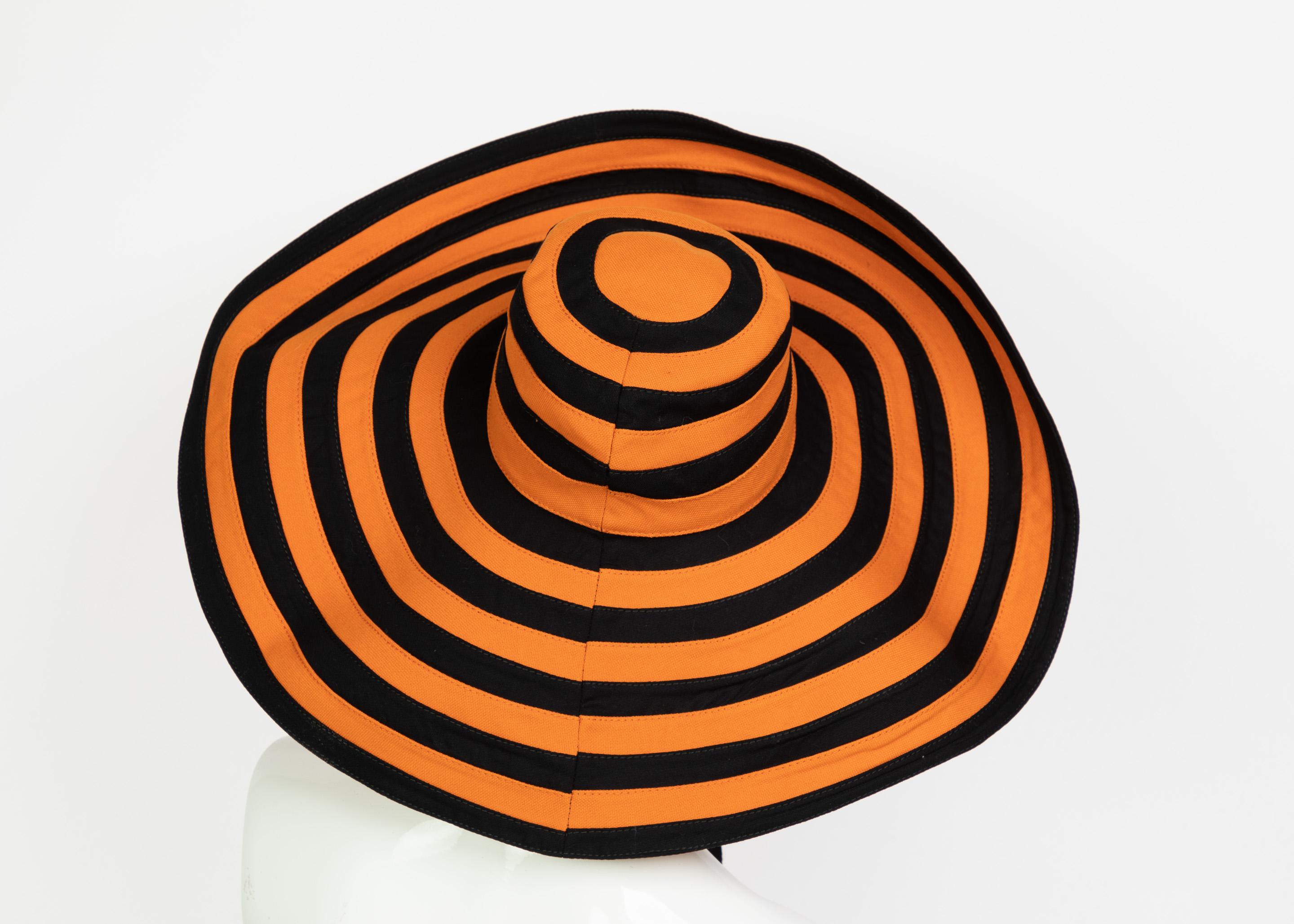 White Prada Striped Orange & Black Wide Brim Hat Runway Spring 2011