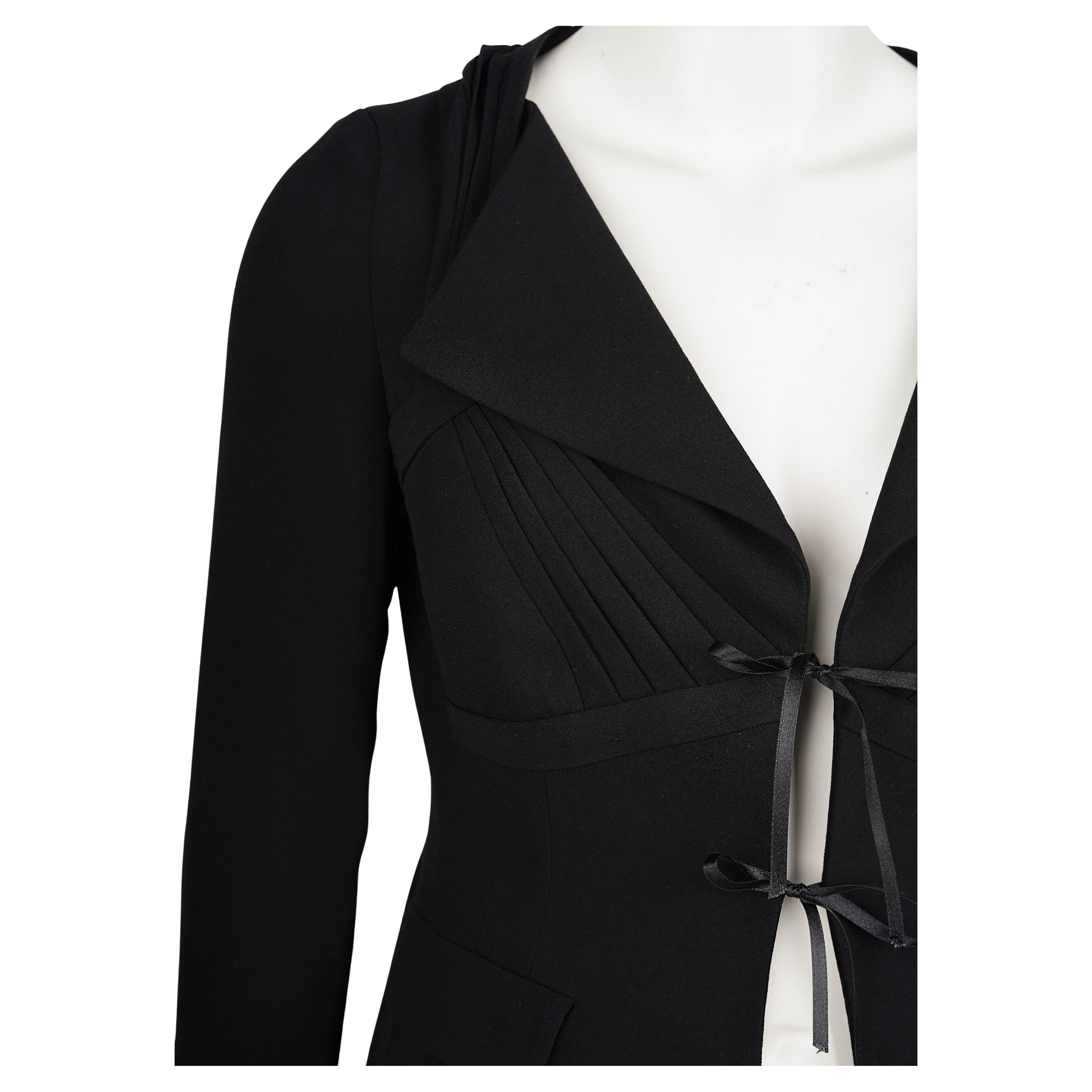 Nero Blazer strutturato di Prada con dettaglio a cravatta - Made in Italy, 2008 in vendita