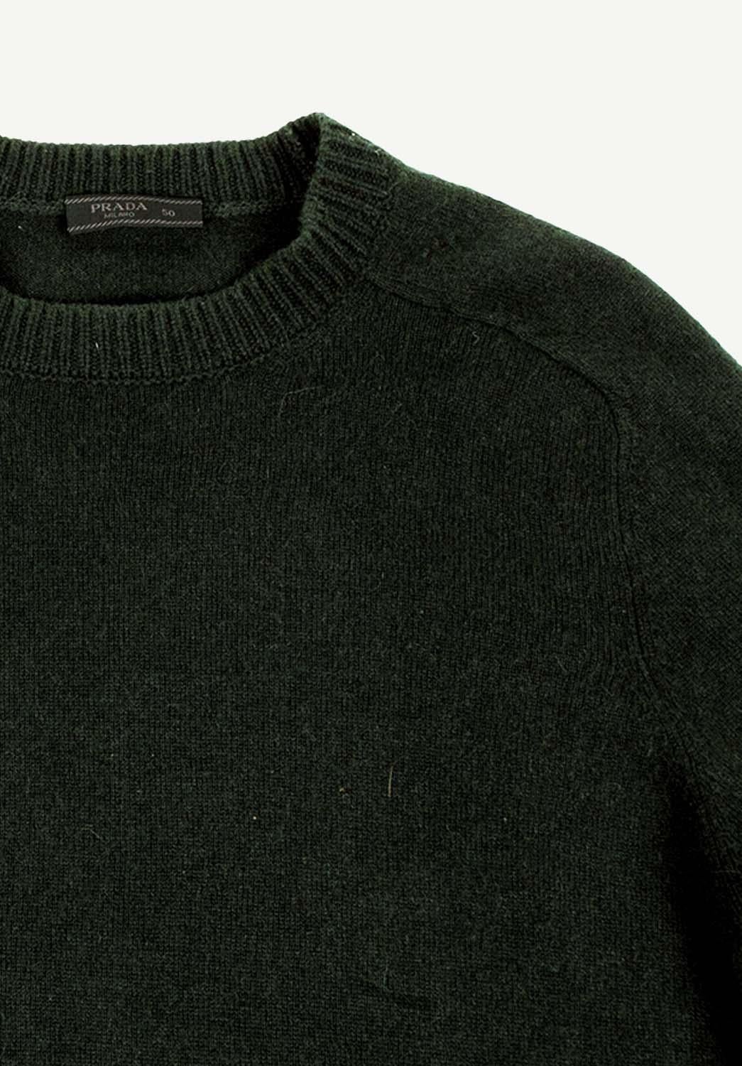 Black Prada Suede Elbows Men Cashmere Green Sweater Size 50IT Medium (S106)