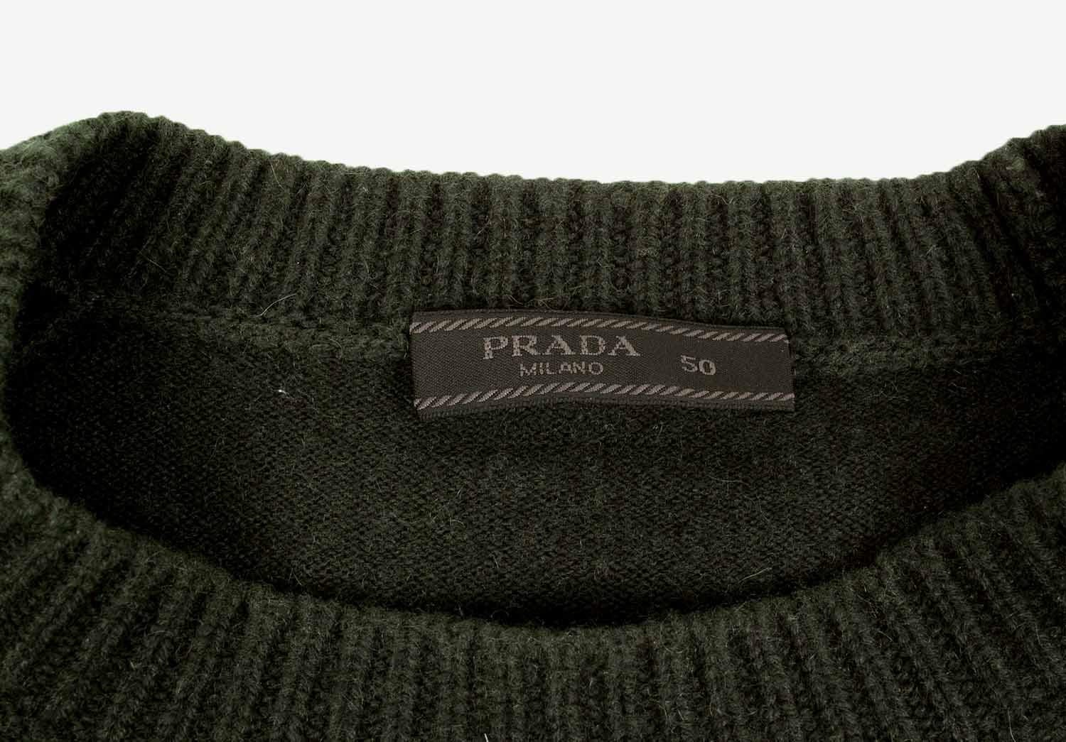 Prada Suede Elbows Men Cashmere Green Sweater Size 50IT Medium (S106) 1