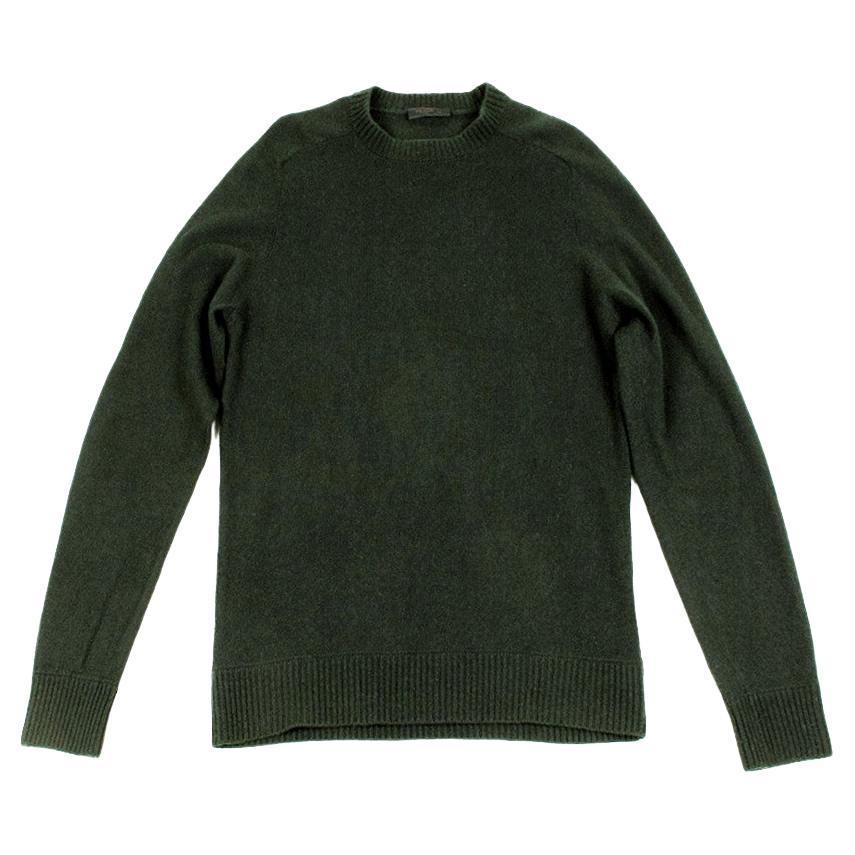 Prada Suede Elbows Men Cashmere Green Sweater Size 50IT Medium (S106)