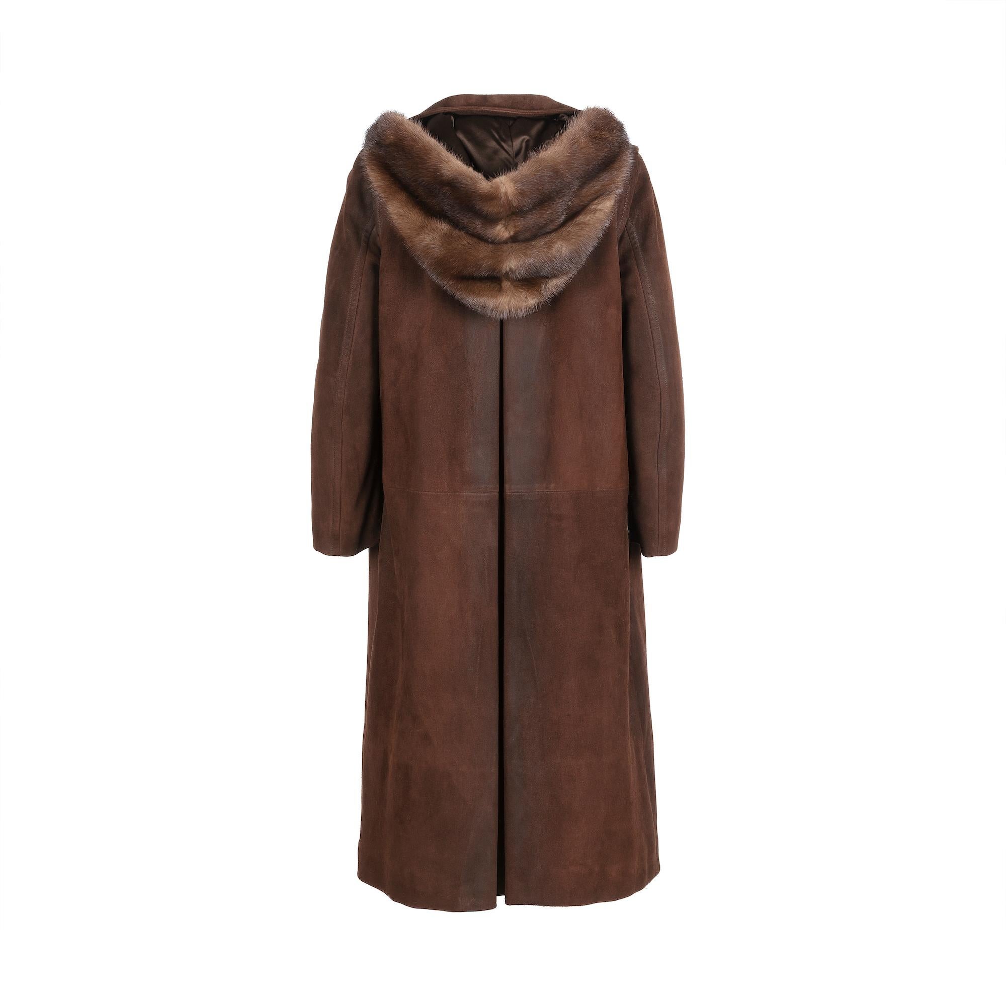 Prada Suede Fur Hooded Coat In Excellent Condition For Sale In London, GB