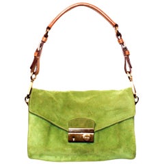 Prada Suede Lime Green Shoulder Bag