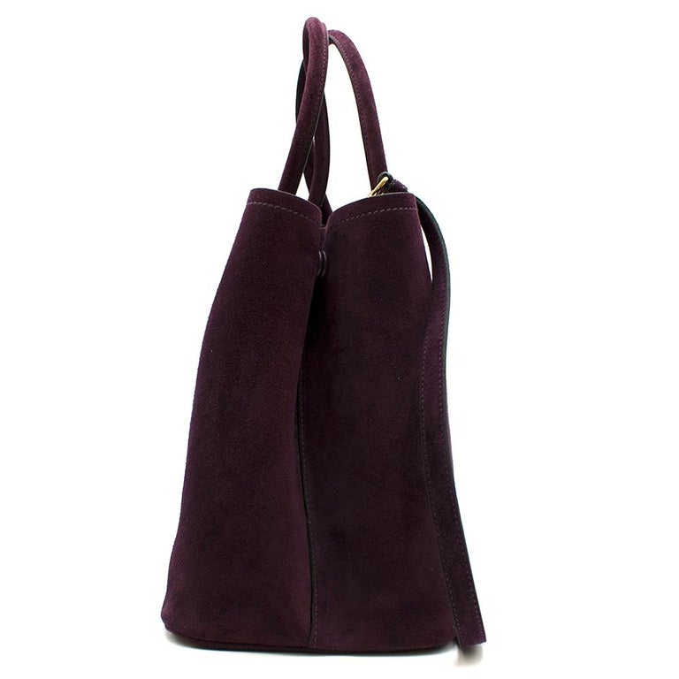 Prada Suede Medium Dark Purple Double-Pocket Tote Bag at