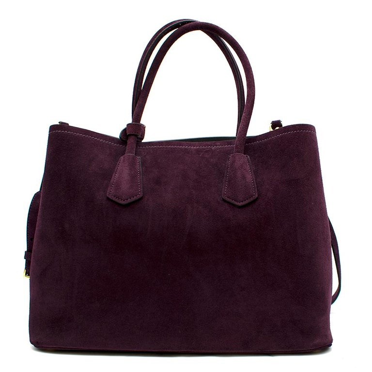Prada Suede Medium Dark Purple Double-Pocket Tote Bag at 1stDibs
