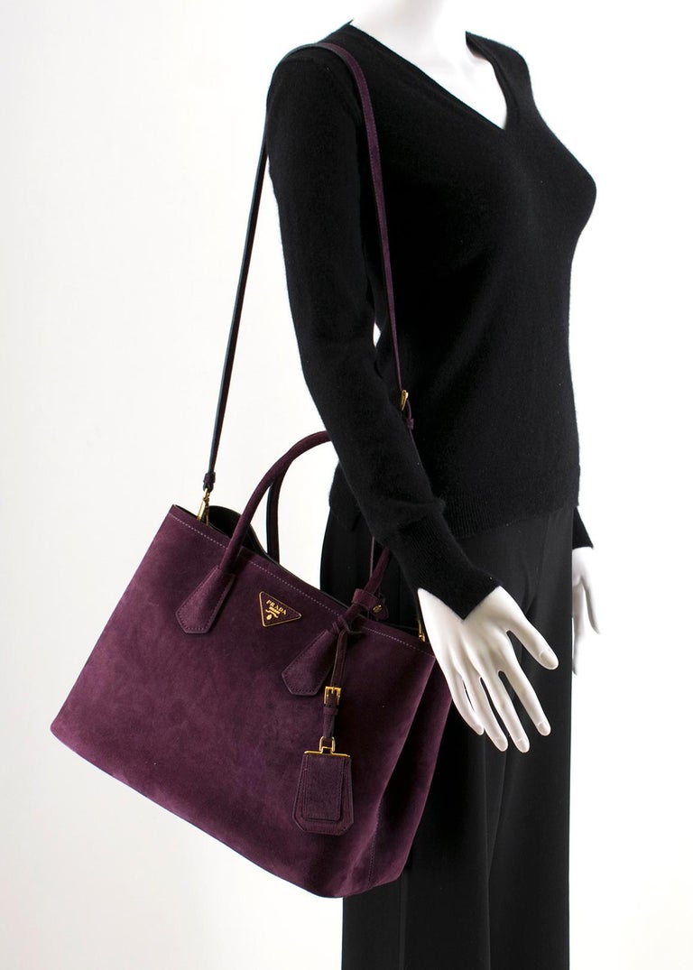 Prada Suede Medium Dark Purple Double-Pocket Tote Bag at 1stDibs | suede  prada bag, dark purple tote bag, prada suede bag