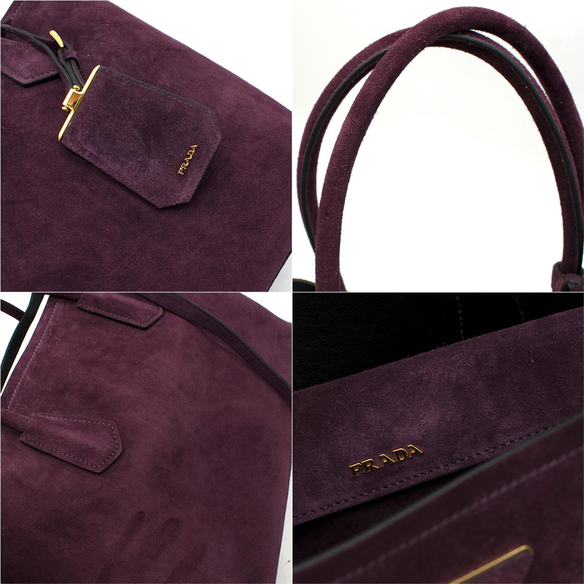 Prada Suede Medium Dark Purple Double-Pocket Tote Bag	 In New Condition In London, GB