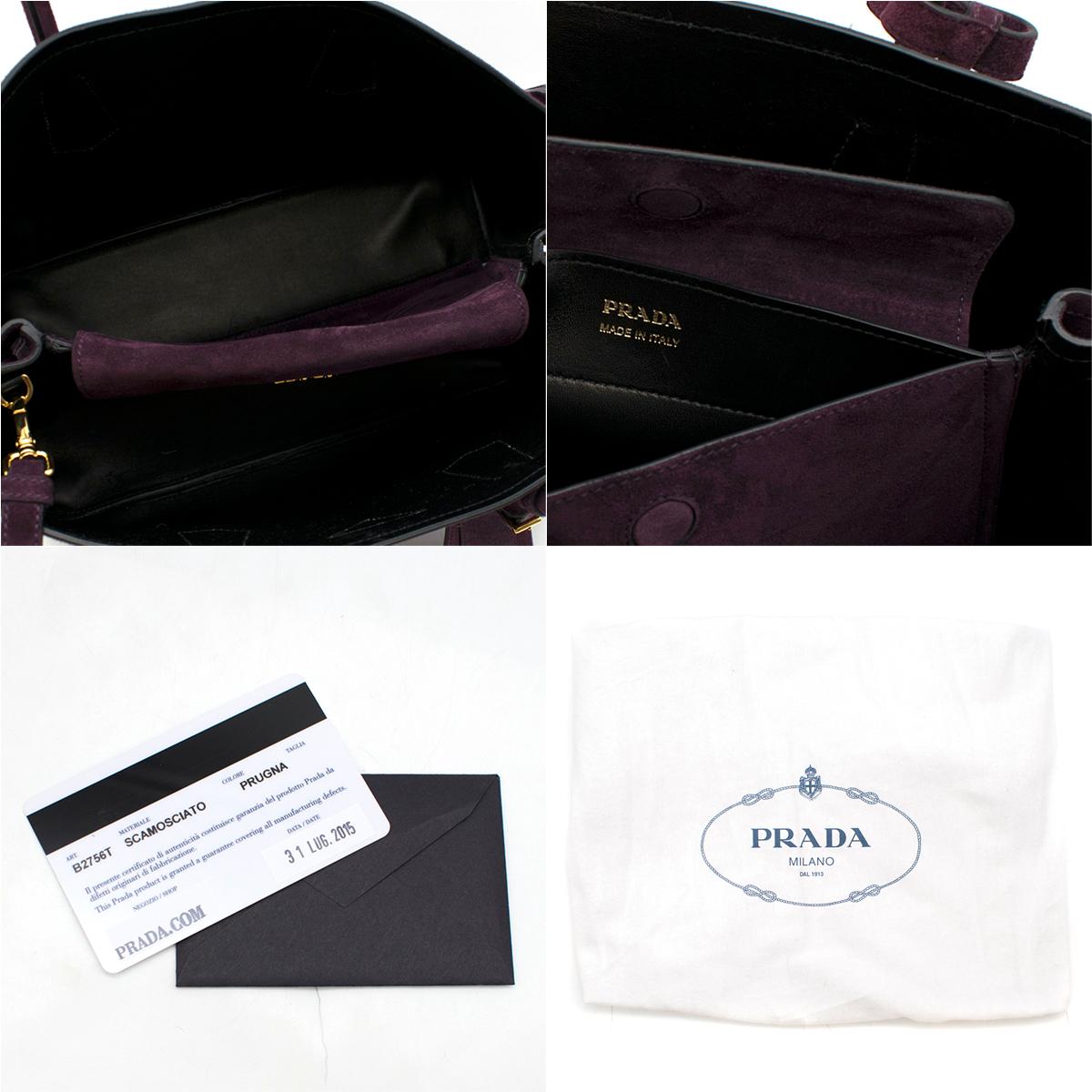 Women's Prada Suede Medium Dark Purple Double-Pocket Tote Bag	