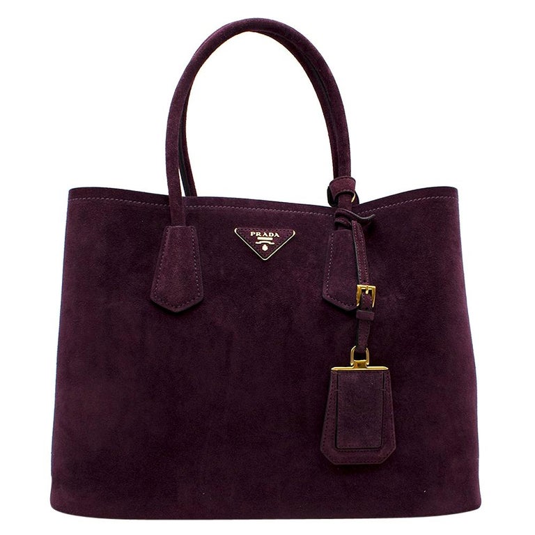 Prada Suede Medium Dark Purple Double-Pocket Tote Bag at 1stDibs 