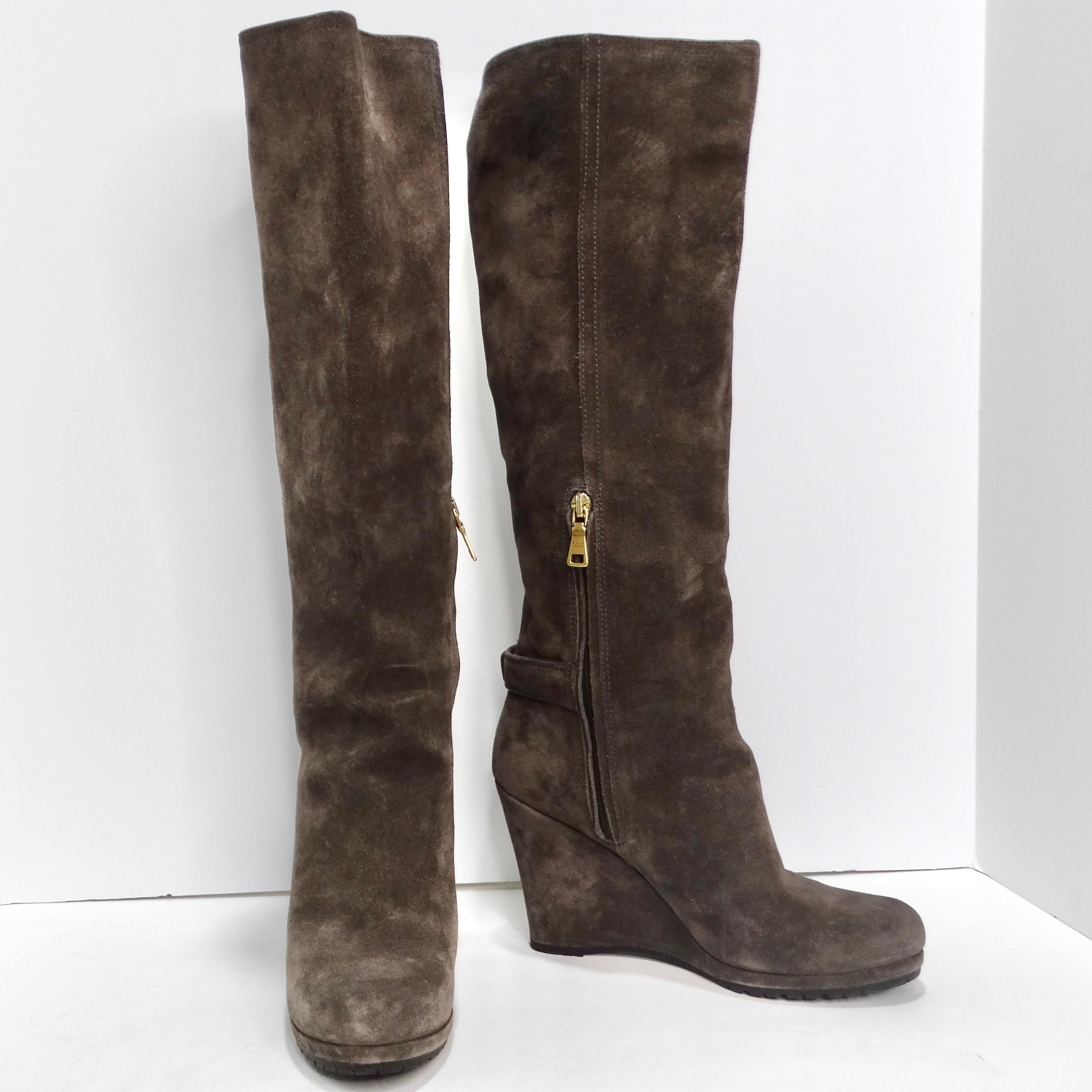 Prada Suede Wedge Boots In Excellent Condition For Sale In Scottsdale, AZ
