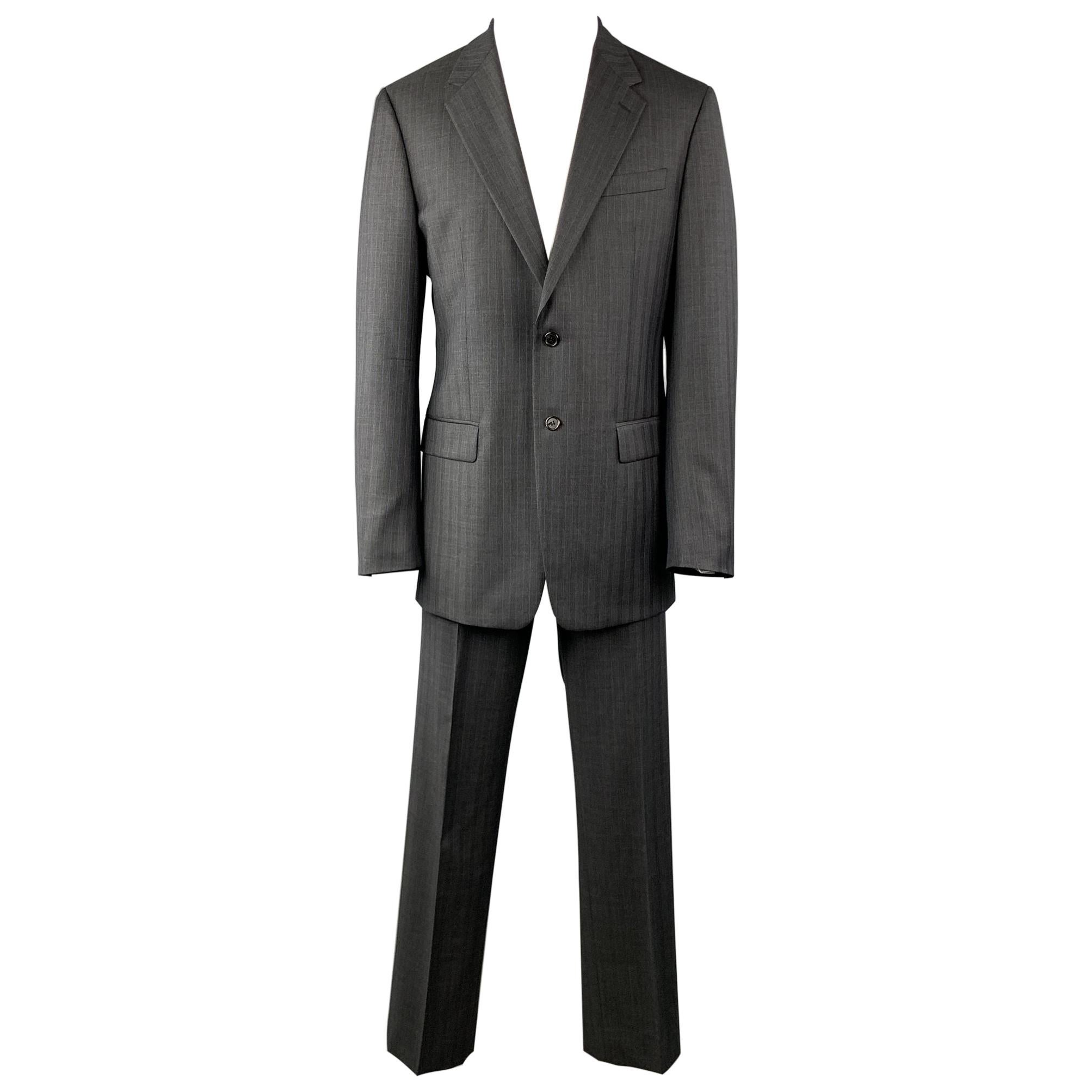 PRADA Suit - US 42 / IT 52 Long Charcoal Stripe Wool 