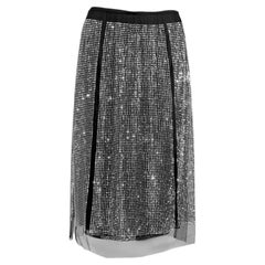 Prada Swarovski 2021 Black tulle silver crystal skirt
