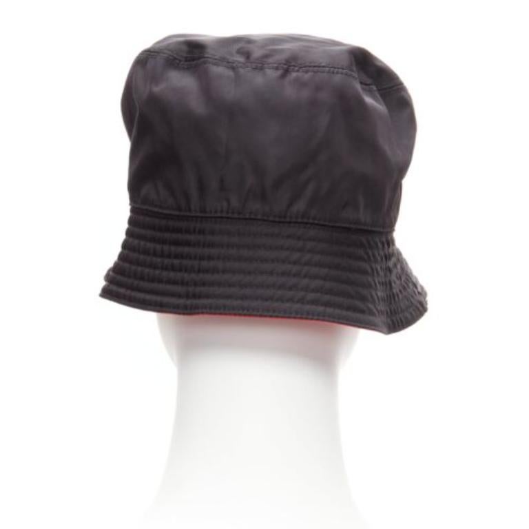 Women's PRADA Symbole black metal triangle logo red inside nylon bucket hat M