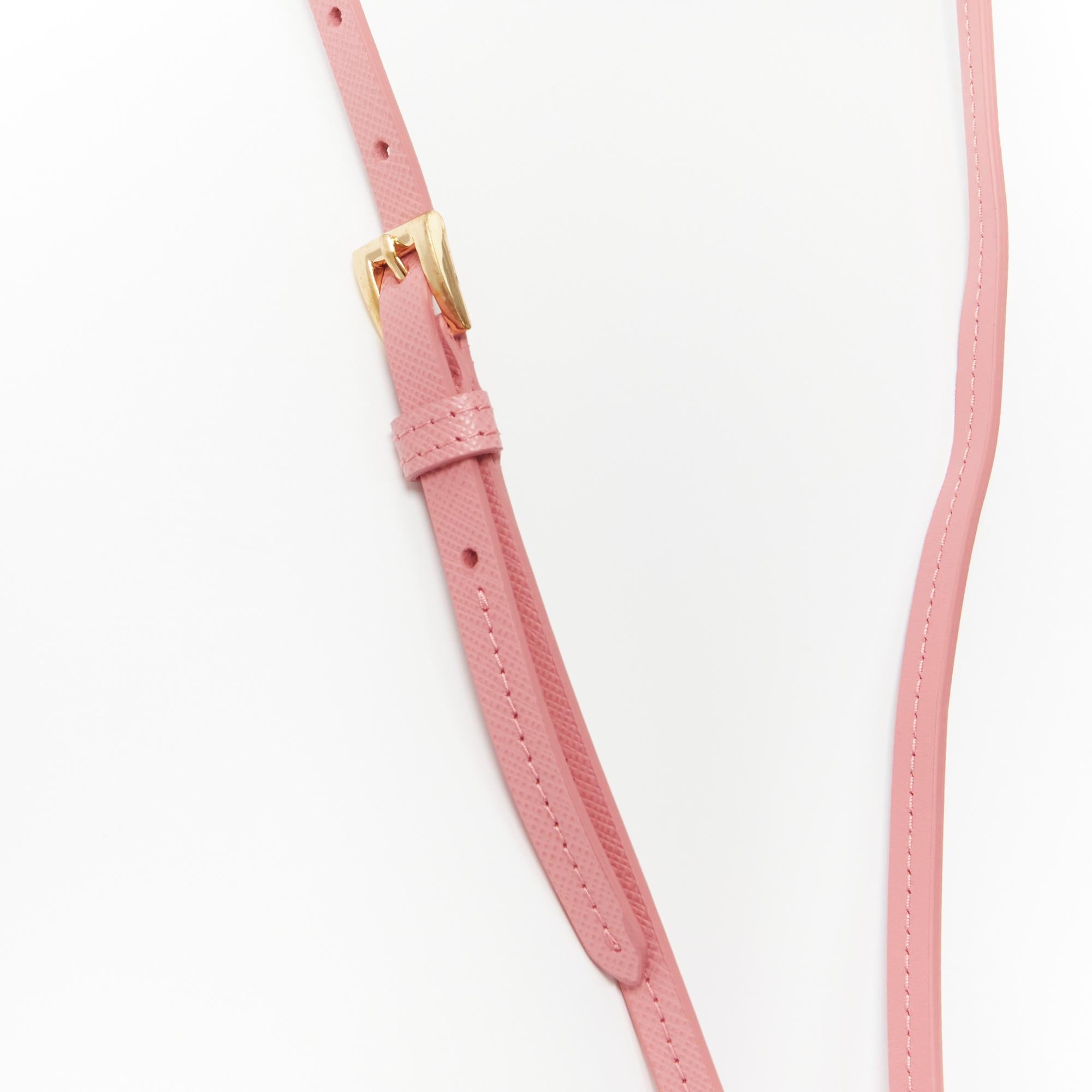 PRADA Symbole Triangle logo saffiano leather AirPods case lanyard pink For Sale 9