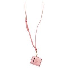 PRADA Symbole Triangle logo saffiano leather AirPods case lanyard pink