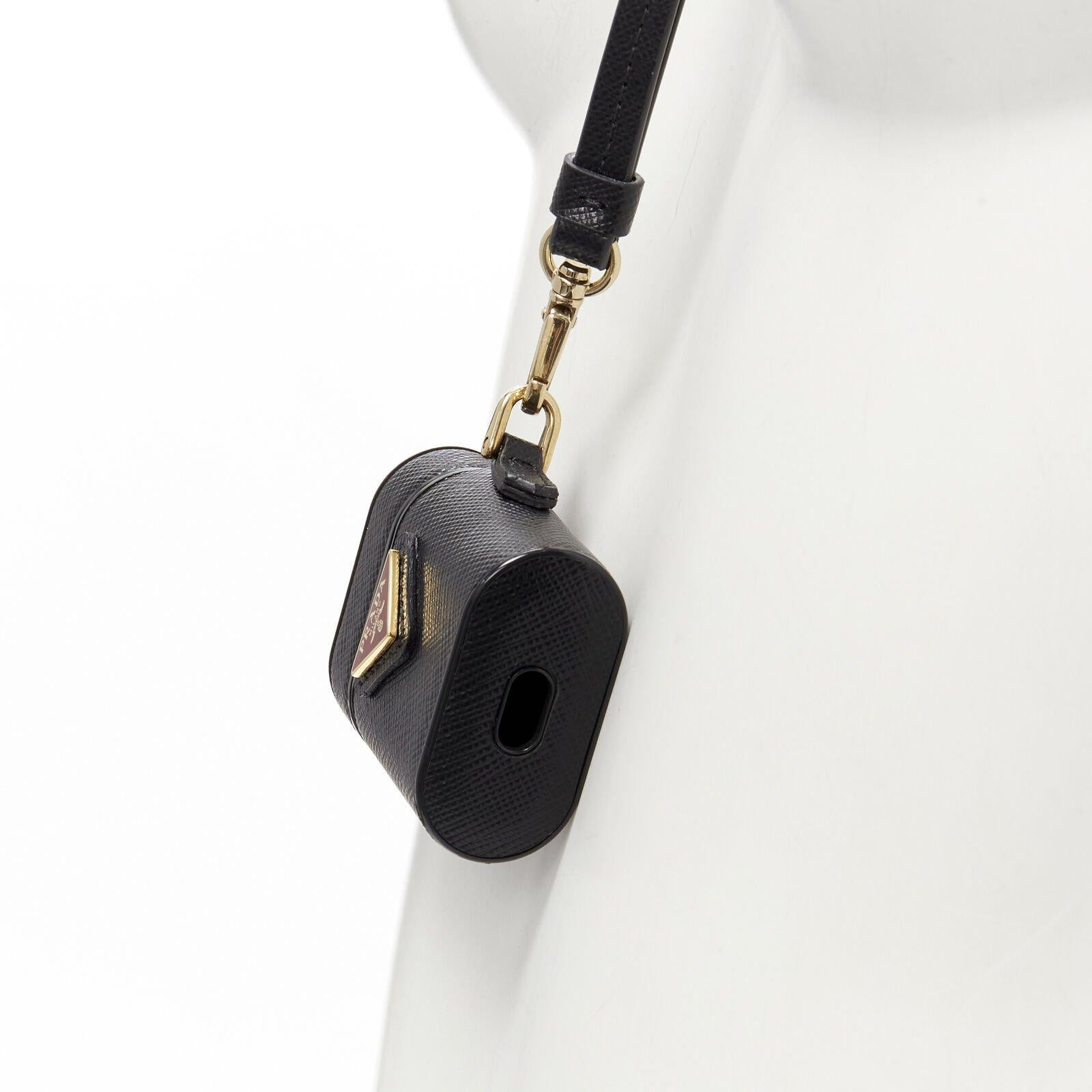 PRADA Symbole Triangle logo saffiano leather AirPods lanyard bag black red For Sale 1