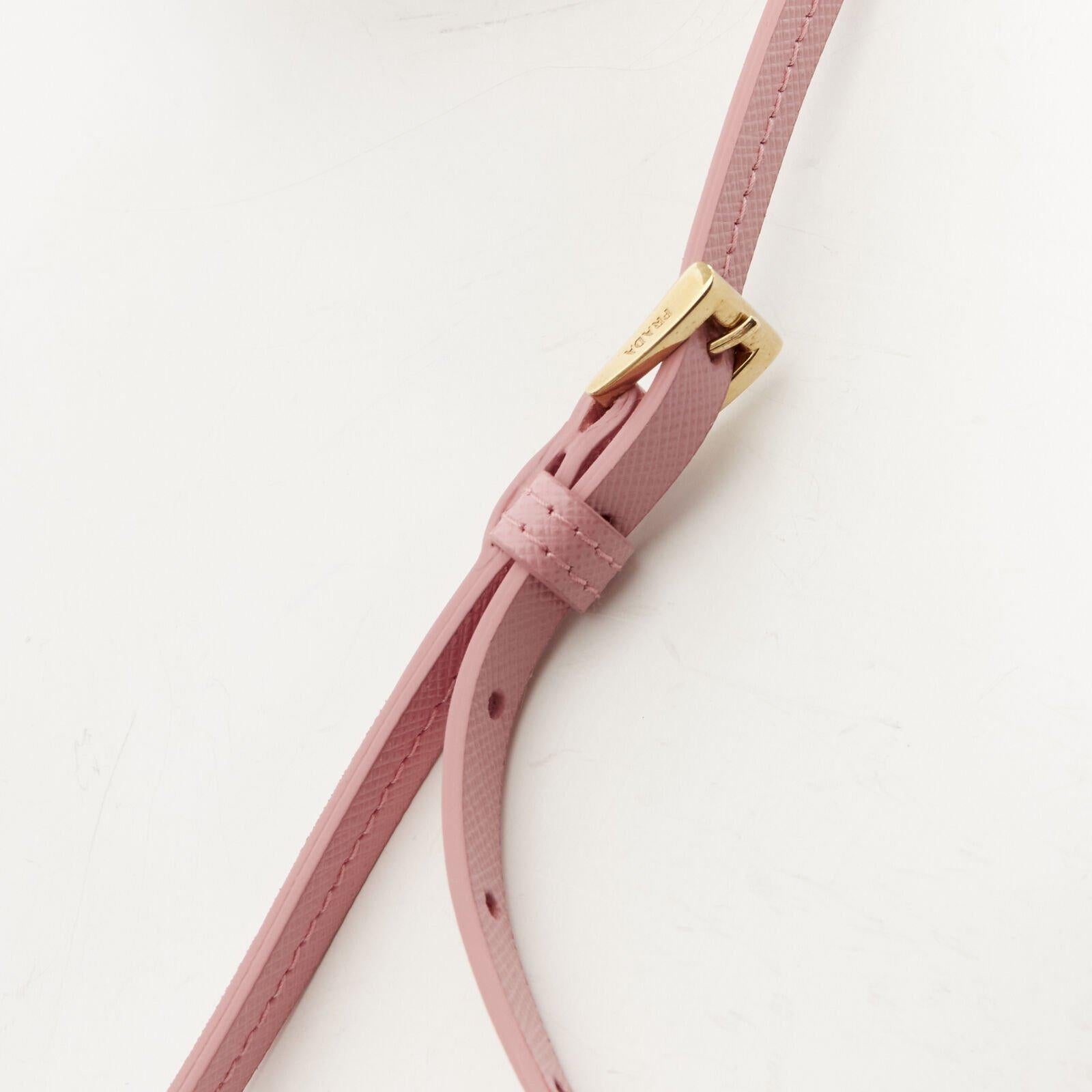 PRADA Borsa AirPods in pelle saffiano con logo Symbole Triangle e cordino rosa rosso in vendita 2